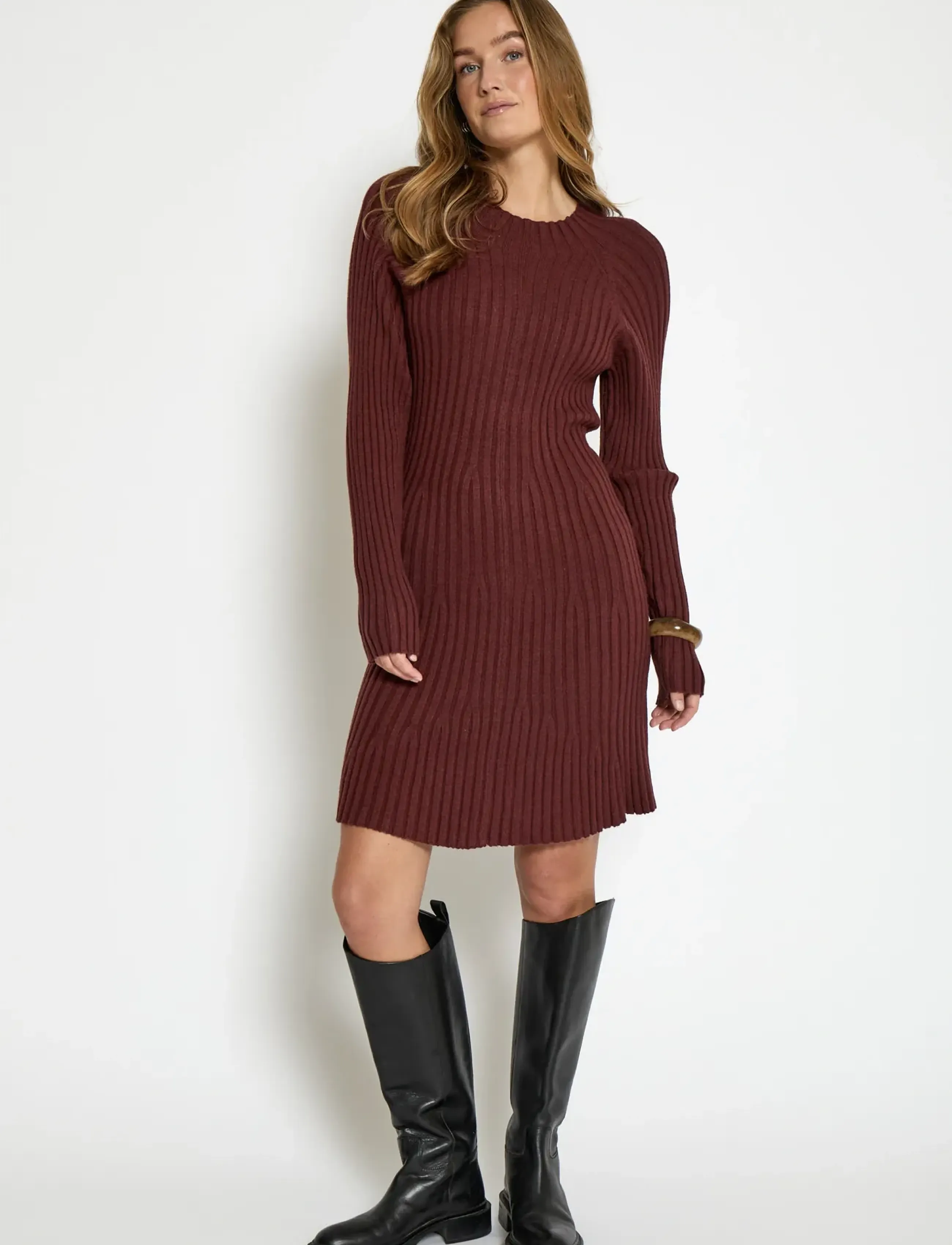 Peppercorn PCAnna Rib Over Knee Dress - Kjoler - MADDER BROWN / brown
