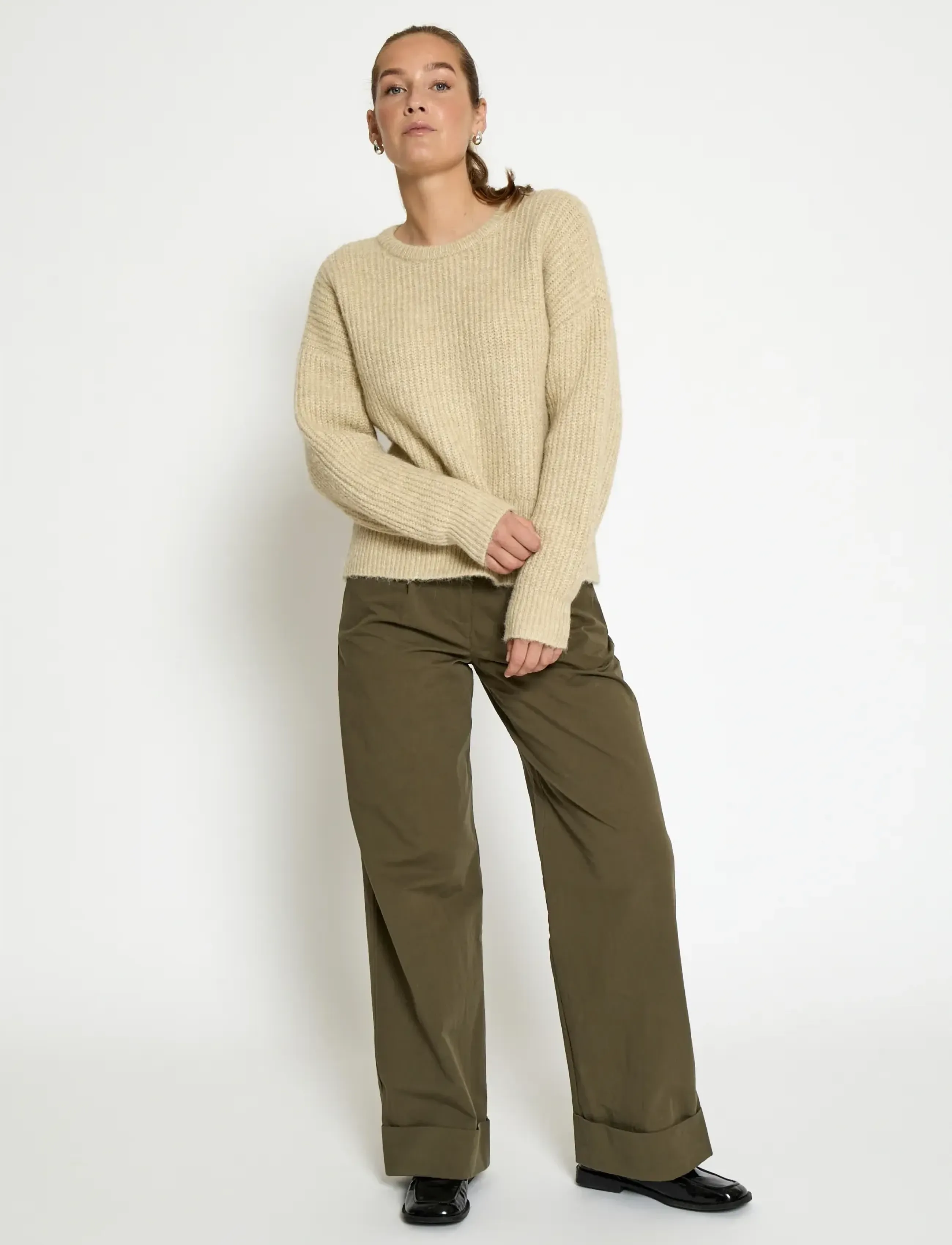 Peppercorn - PCJessa GRS RWS Knit Pullover - stickade tröjor - fog sand - 3