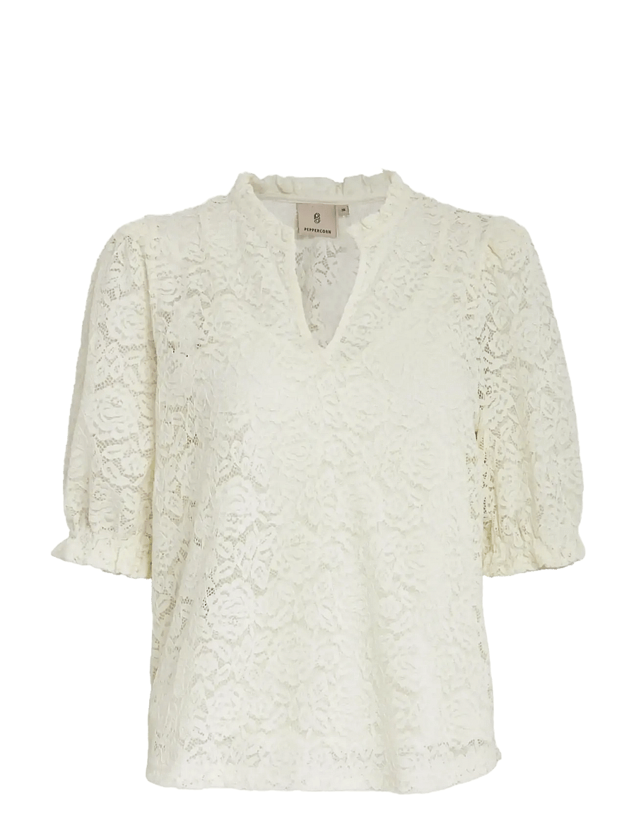 Peppercorn - PCKaroline Lace Blouse - kurzärmelige blusen - white peony - 1