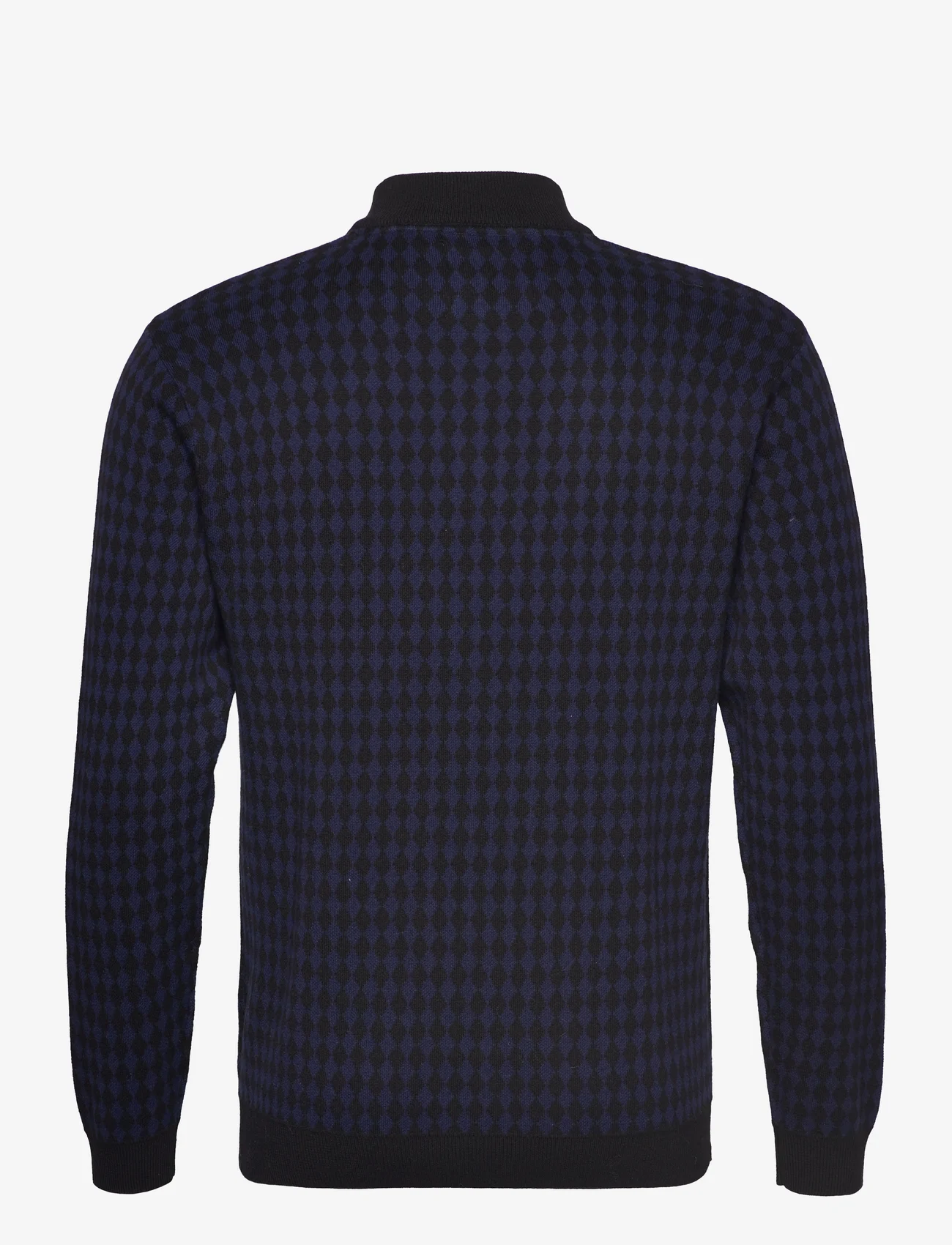 Percival - Mini Harlequin Zip Pullover | Knitted Cotton | Navy - mehed - navy - 1