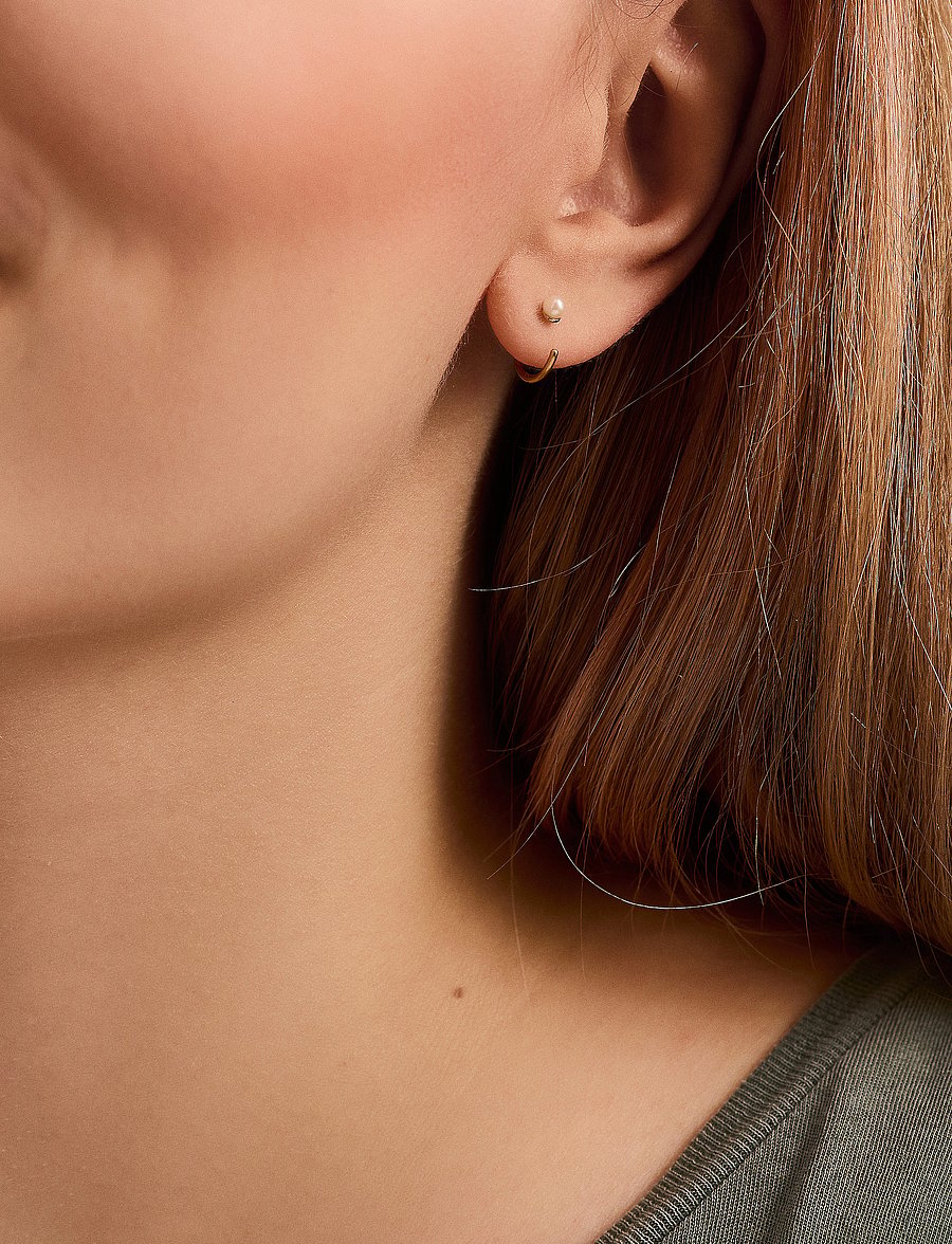 Pernille Corydon - Lagoon Creoles Fresh water pearl - boucles d'oreilles en perles - gold plated - 0