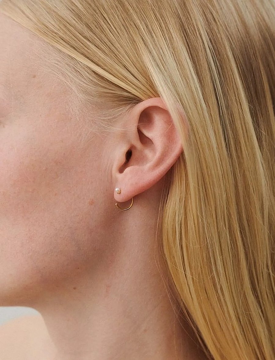 Pernille Corydon - Lagoon Creoles Fresh water pearl - boucles d'oreilles en perles - gold plated - 2