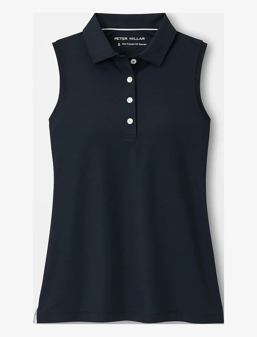 Peter Millar - BANDED SPORT MESH SLEEVELESS BUTTON POLO - tops & t-shirts - black - 1