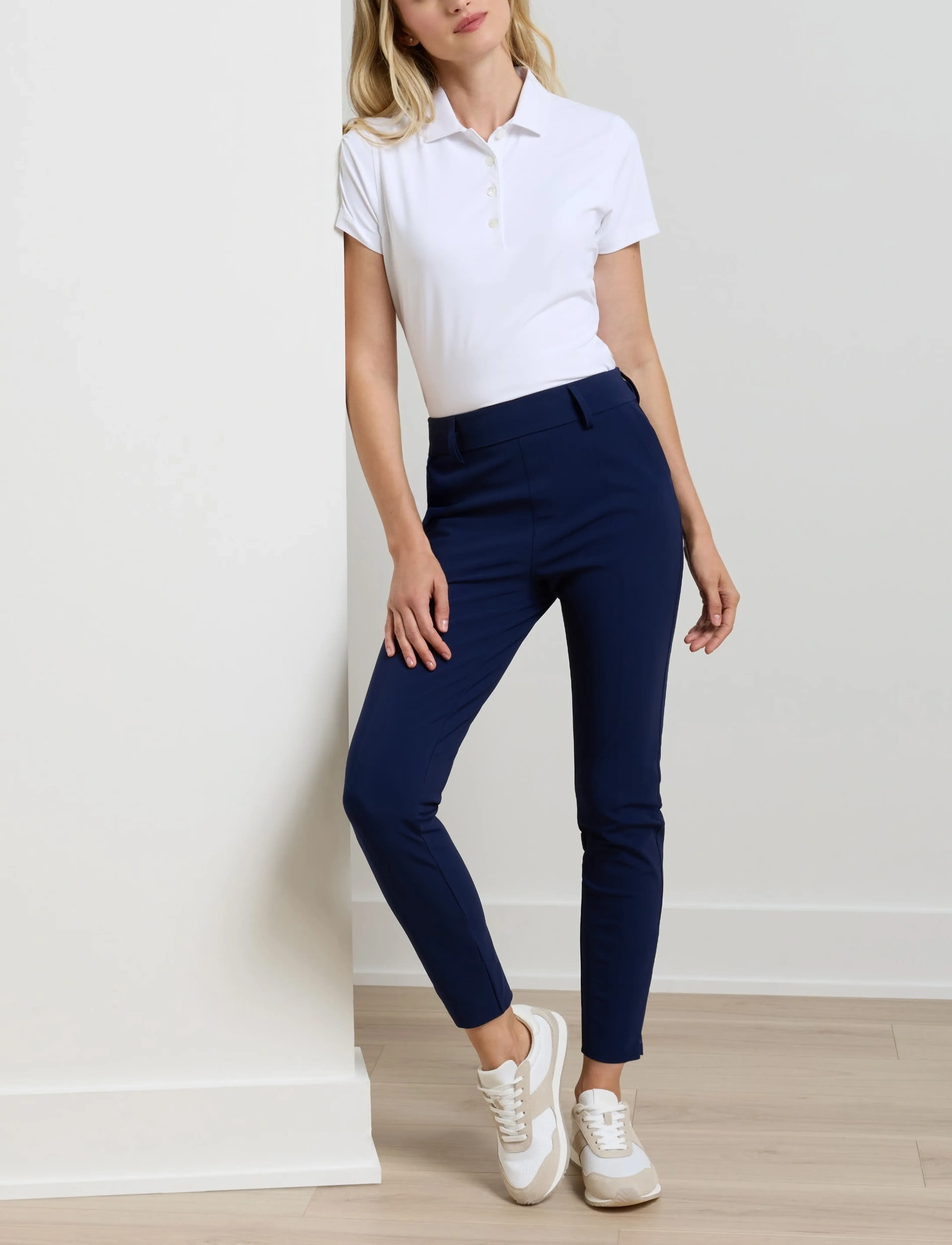 Peter Millar Bingham High Stretch Bonded Ankle Pant, M, Navy, Sport Pants > Sport Golf Pants, Dame