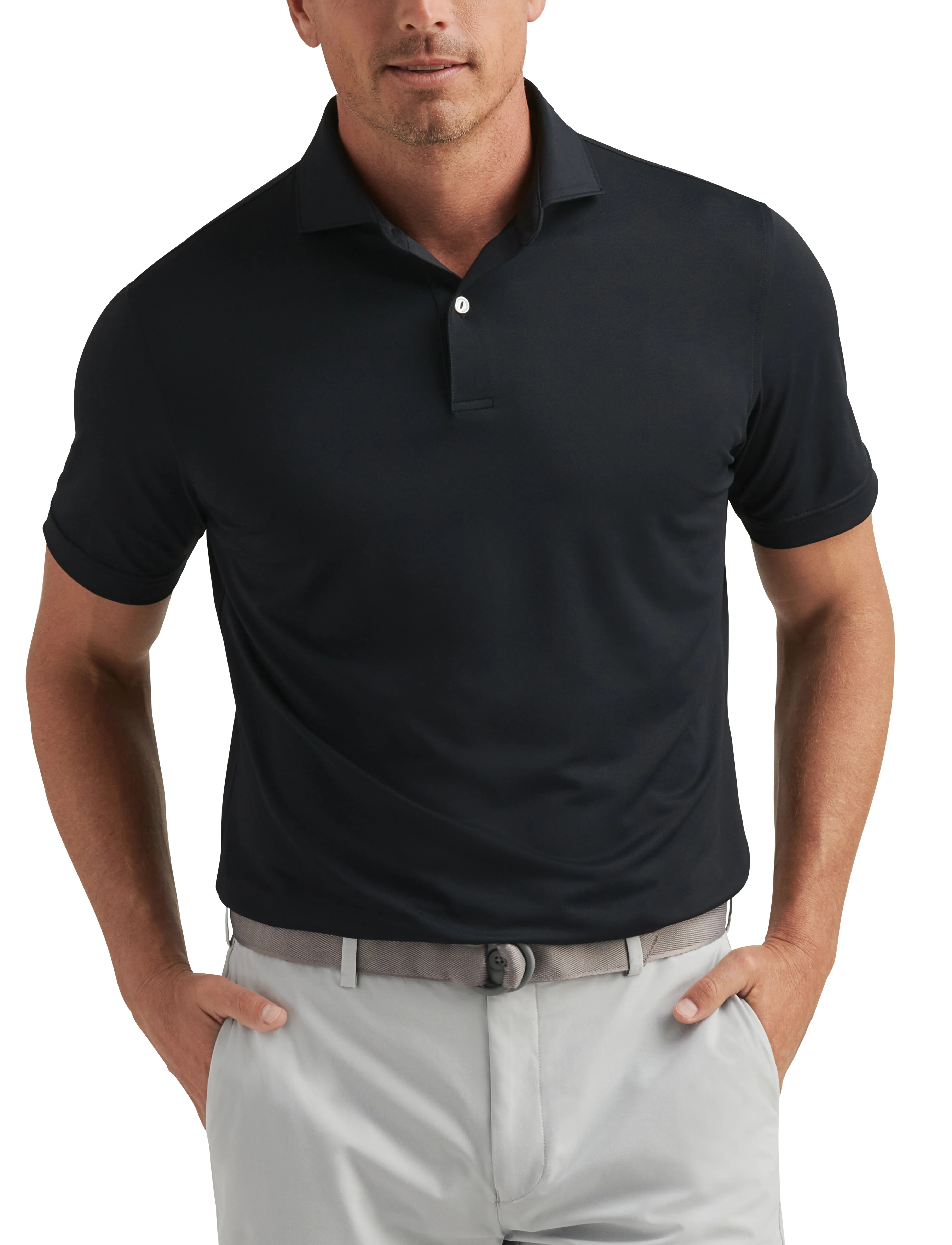 Peter Millar Soul Performance Mesh Polo - Edwin Spread Collar, XXL, Black, Sport Polos > Sport Short-sleeved Polos, Herre