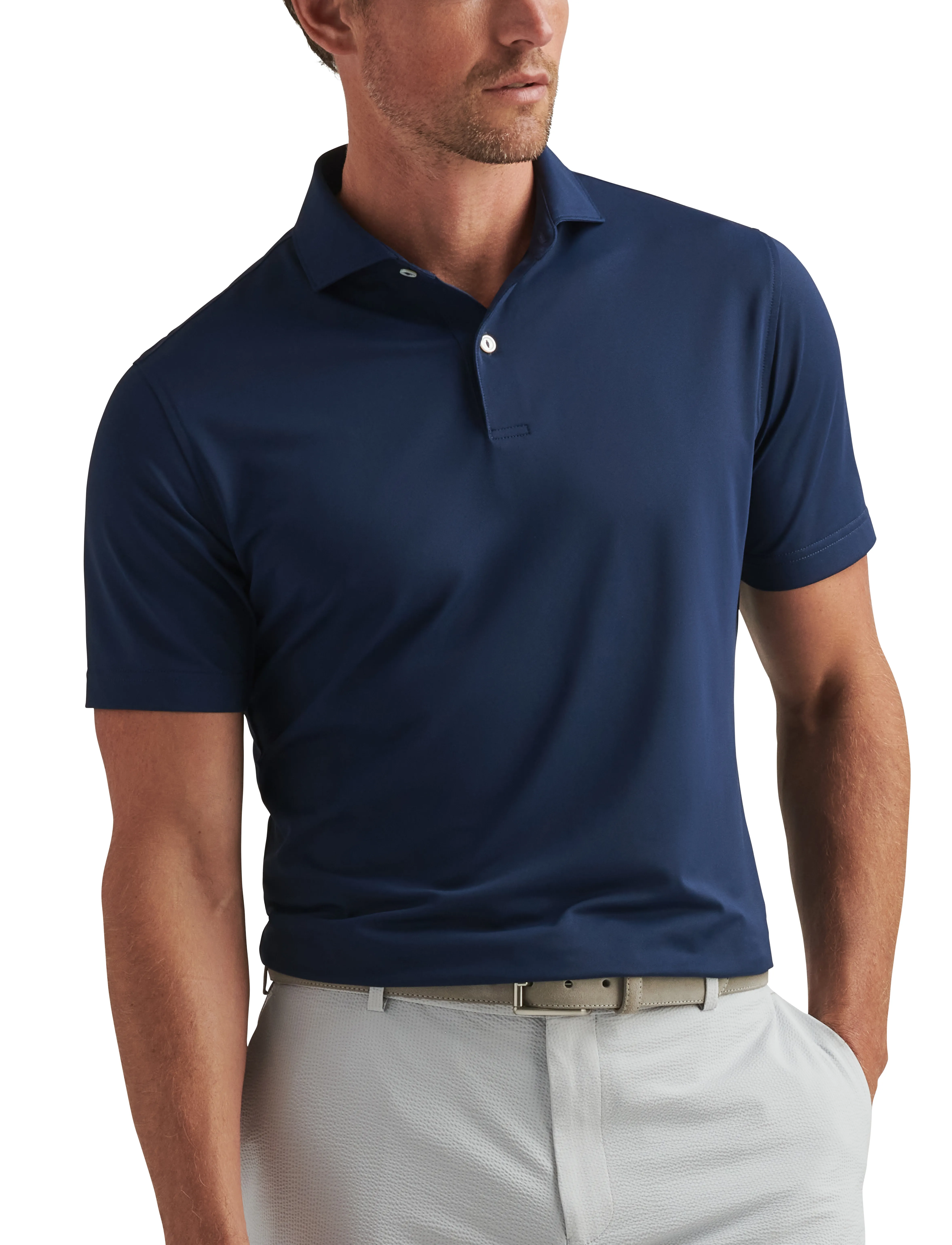 Peter Millar Soul Performance Mesh Polo Edwin Spread Collar, Mænd, Performance Poloshirt, Navy, Str: M