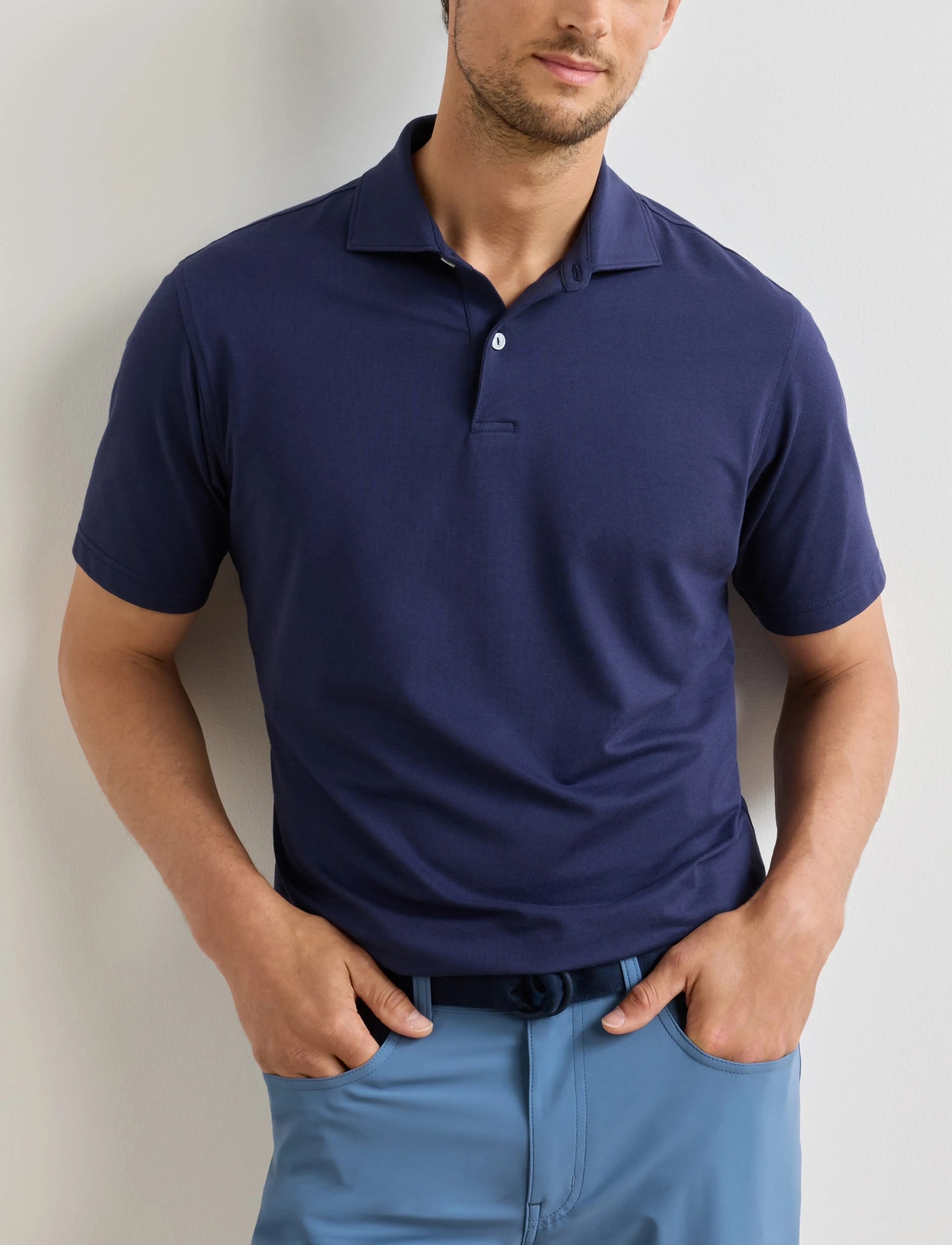 Peter Millar Albatross Cotton-Blend Pique Polo - Edwin Spread C, XL, Navy, Sport Polos > Sport Short-sleeved Polos, Herre