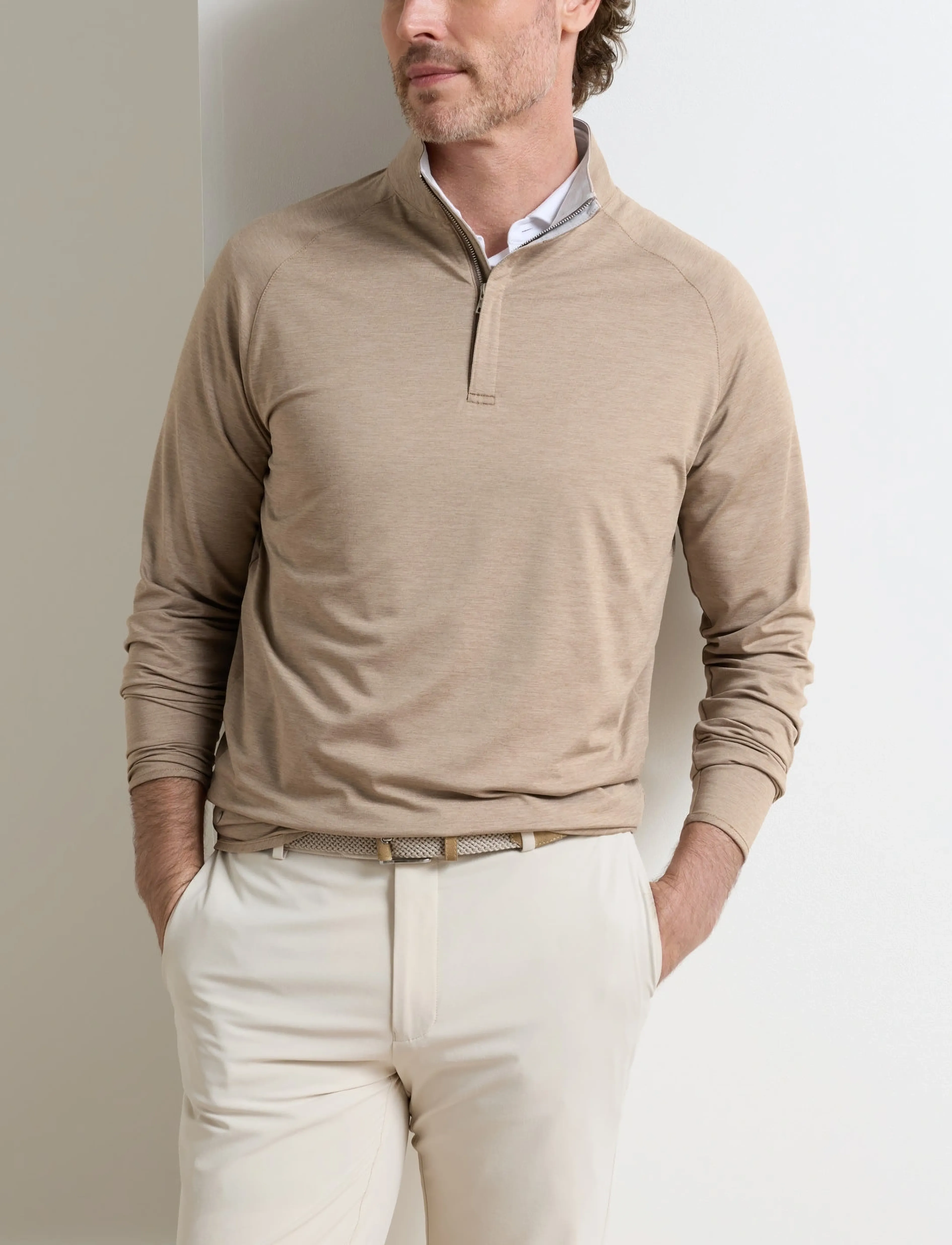 Peter Millar Stealth Performance Quarter-Zip, XXL, Beige, Sport Fleeces & Midlayers > Sport Midlayers, Herre