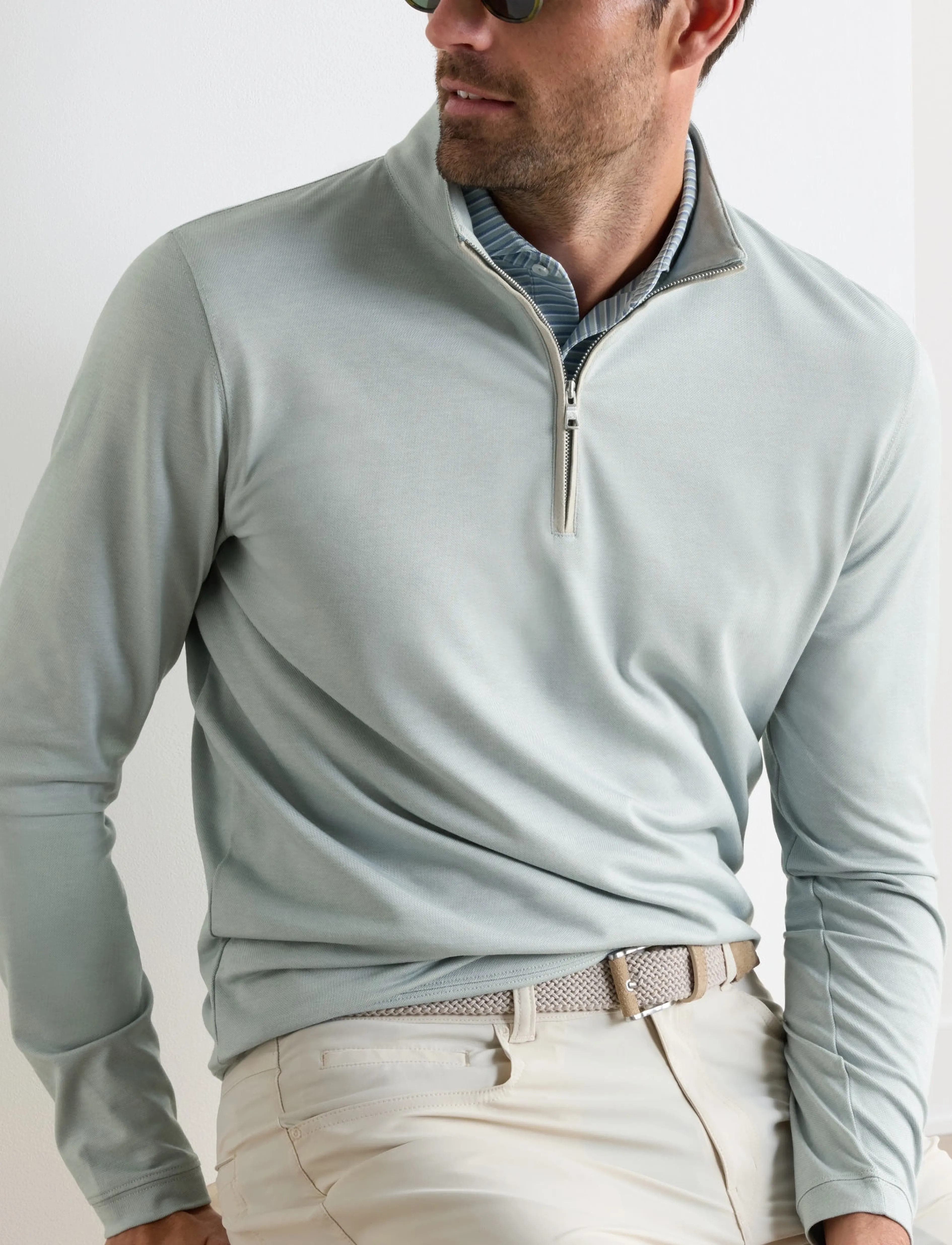 Peter Millar Albatross Cotton-Blend Pique Quarter-Zip, Mænd, Quarter-Zip Pullover, Grøn, Str: XXL