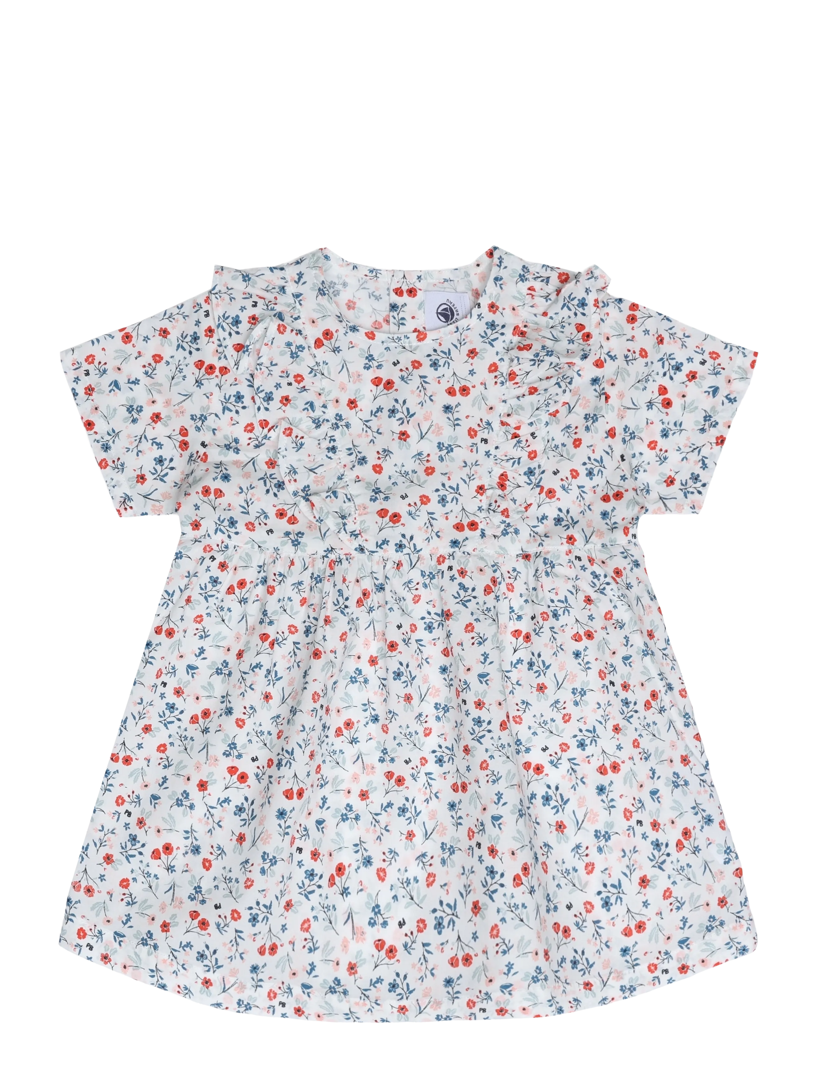 Petit Bateau Robes Mc, Børn, Blomstret Flæsekjole, Hvid, Str: 67