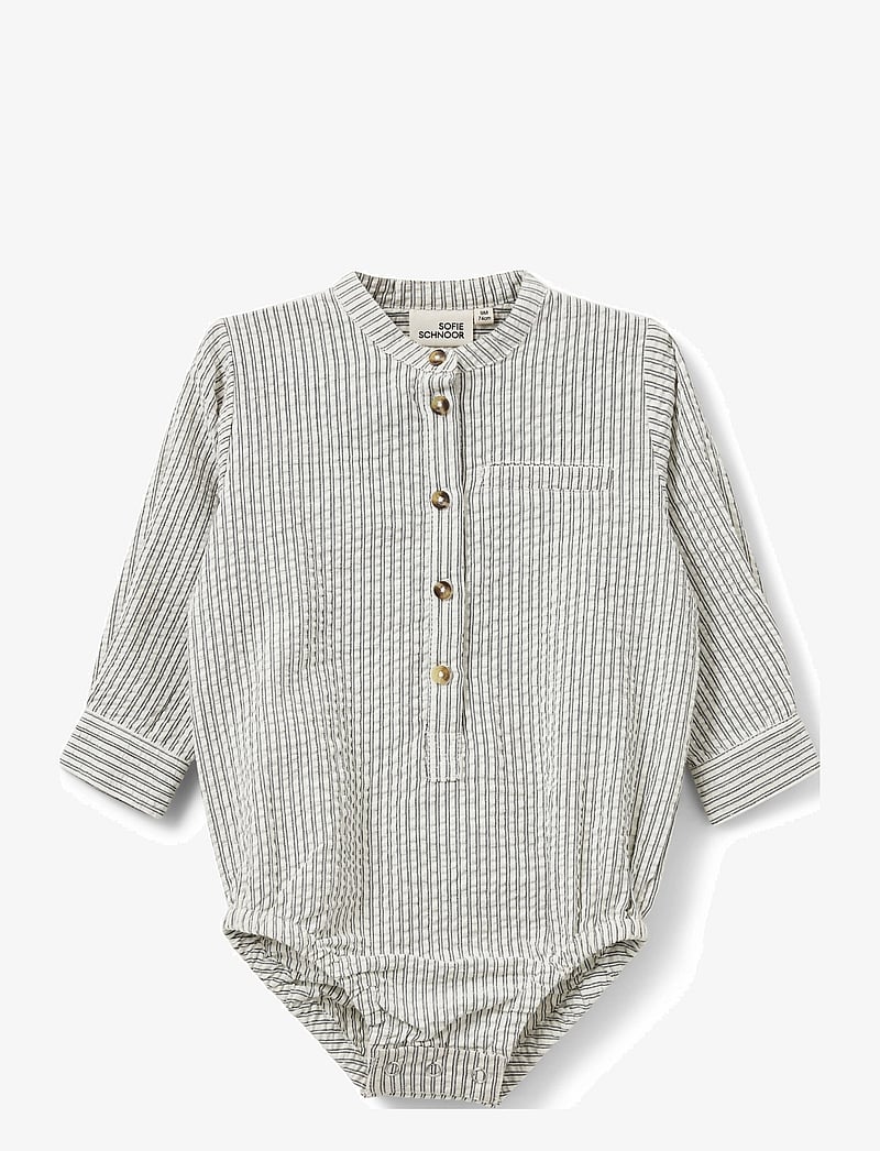 Sofie Schnoor Baby and Kids - MARIOSB BODYSTOCKING - pikkade varrukatega bodid - white black striped - 0