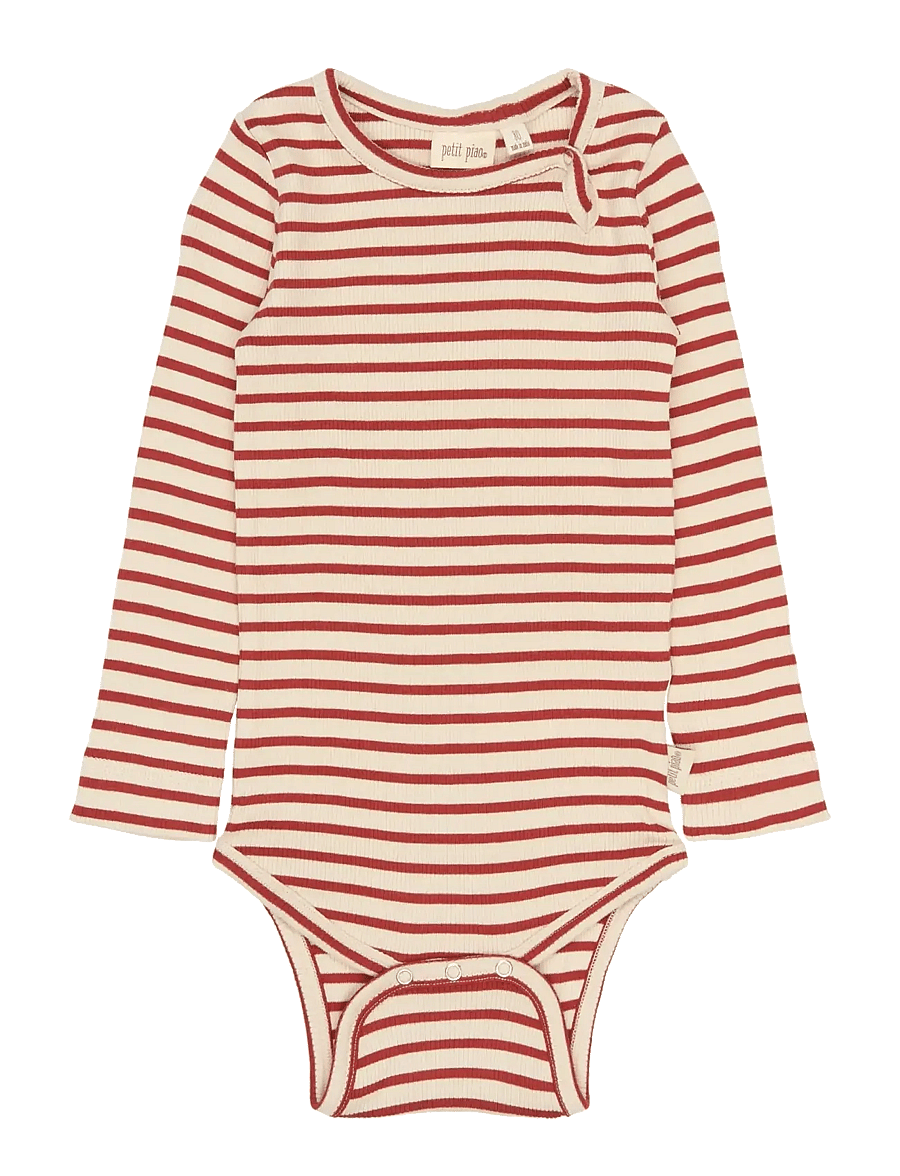 Petit Piao - PPSky L_S Body - långärmade bodies - cinnabar striped - 1