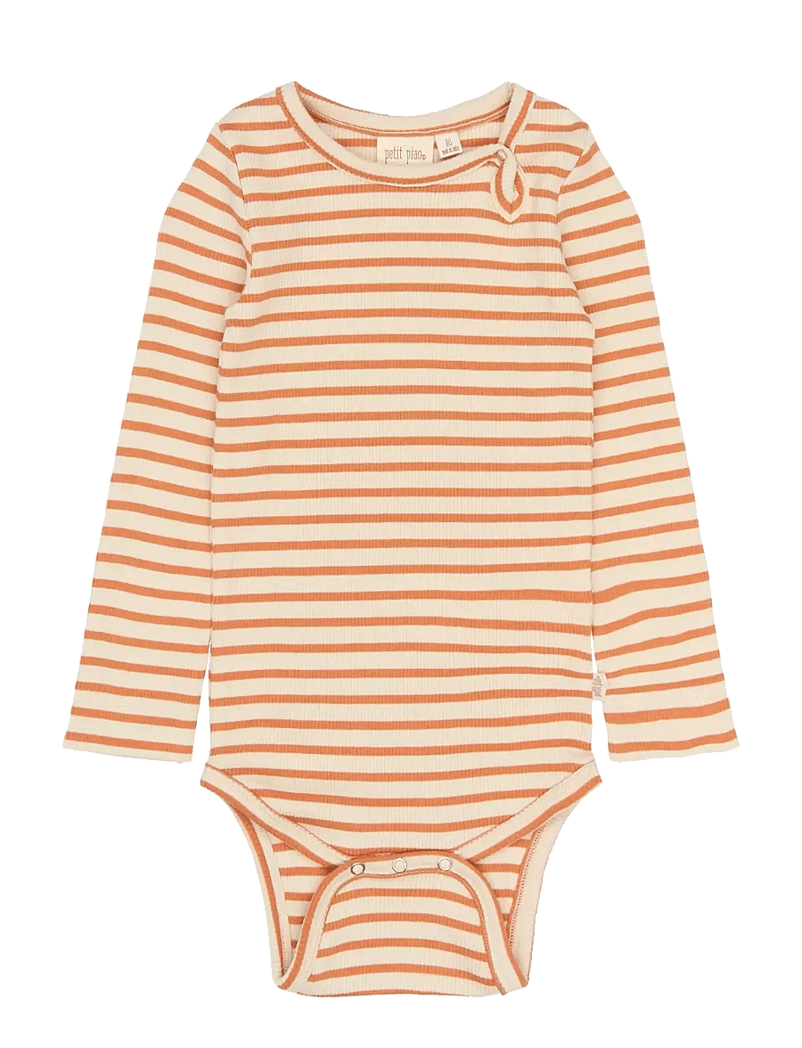 Petit Piao - PPSky L_S Body - pikkade varrukatega bodid - coral gold striped - 1