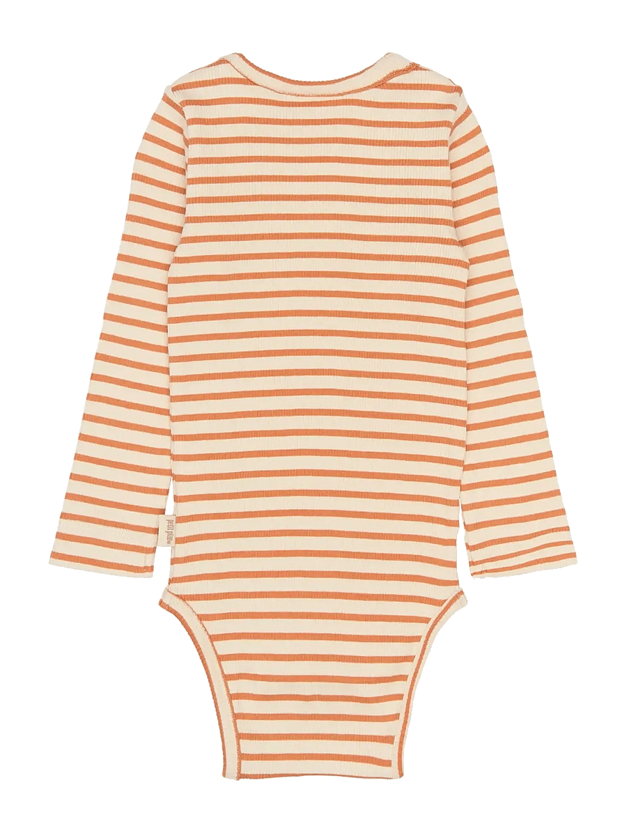 Petit Piao - PPSky L_S Body - pikkade varrukatega bodid - coral gold striped - 2