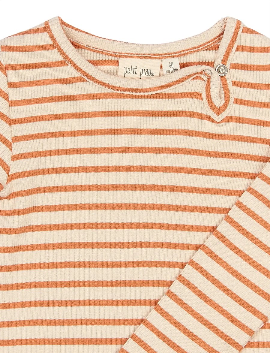 Petit Piao - PPSky L_S Body - pikkade varrukatega bodid - coral gold striped - 4