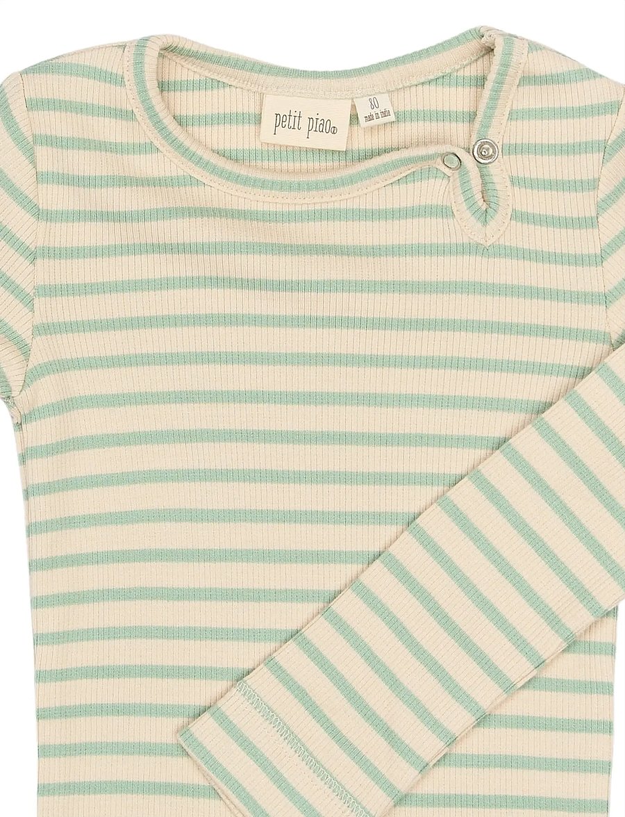 Petit Piao - PPSky L_S Body - langermede bodyer - frosty green striped - 2