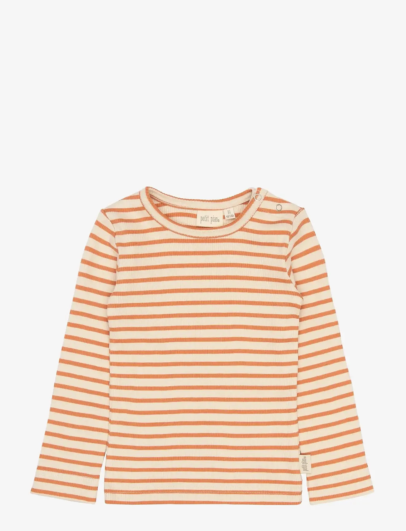Petit Piao - PPSky L_S Tee - long-sleeved t-shirts - coral gold striped - 0