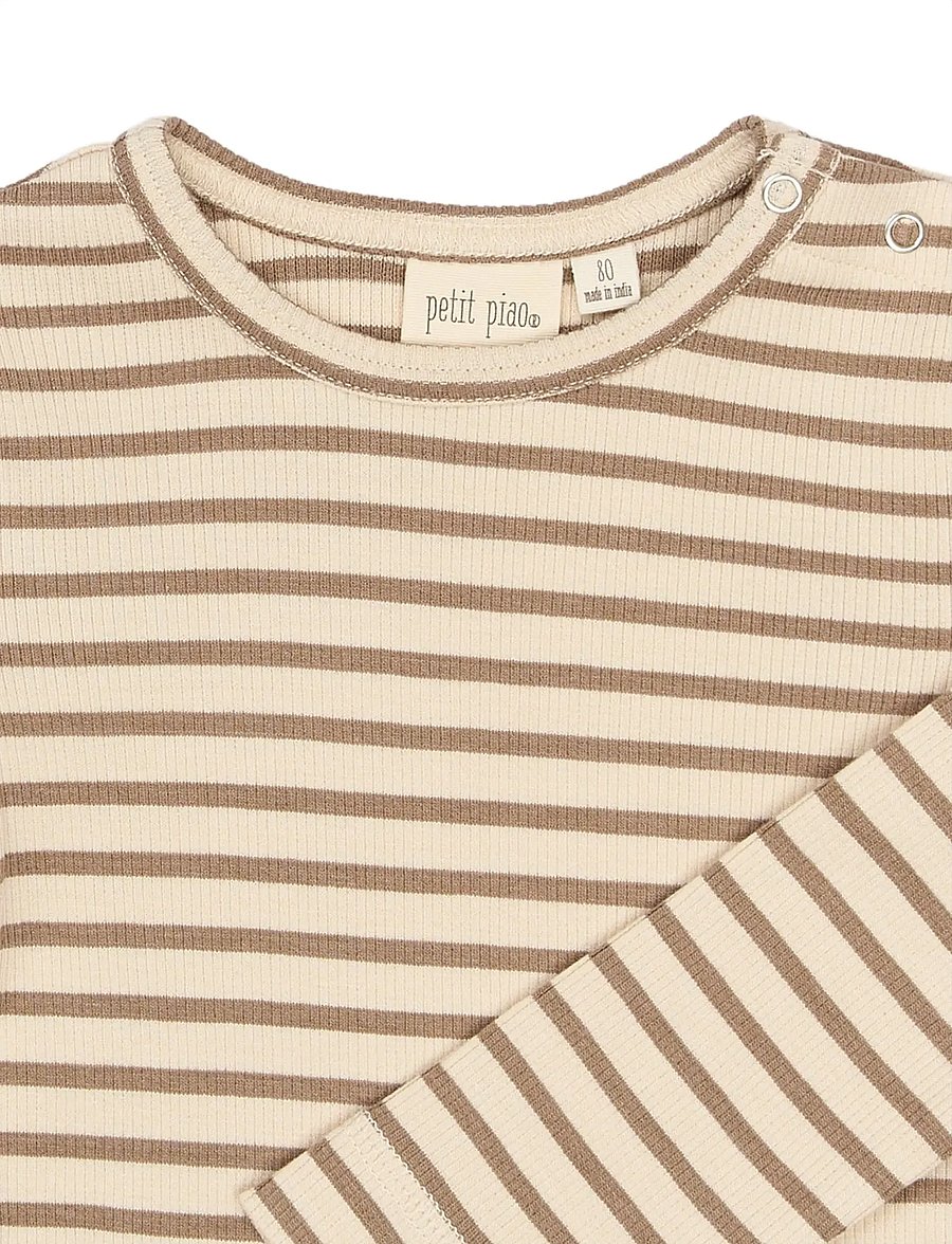 Petit Piao - PPSky L_S Tee - langerma bolir - ginger snap striped - 2
