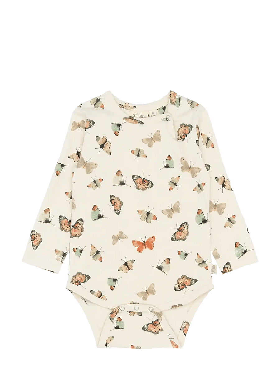 Petit Piao - PPStar L_S Body - langärmelige bodys - eggnog butterfly aop - 0