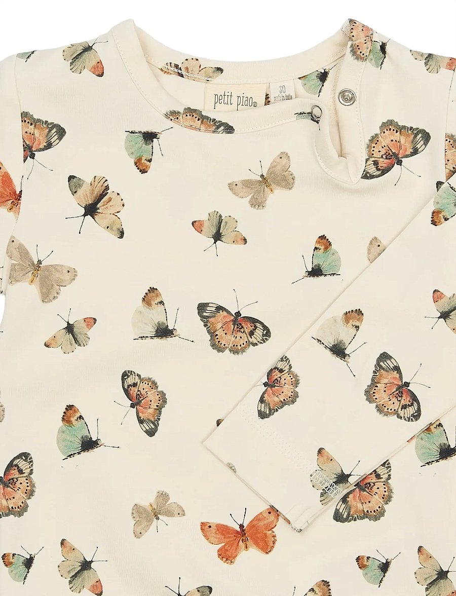 Petit Piao - PPStar L_S Body - langärmelige bodys - eggnog butterfly aop - 2