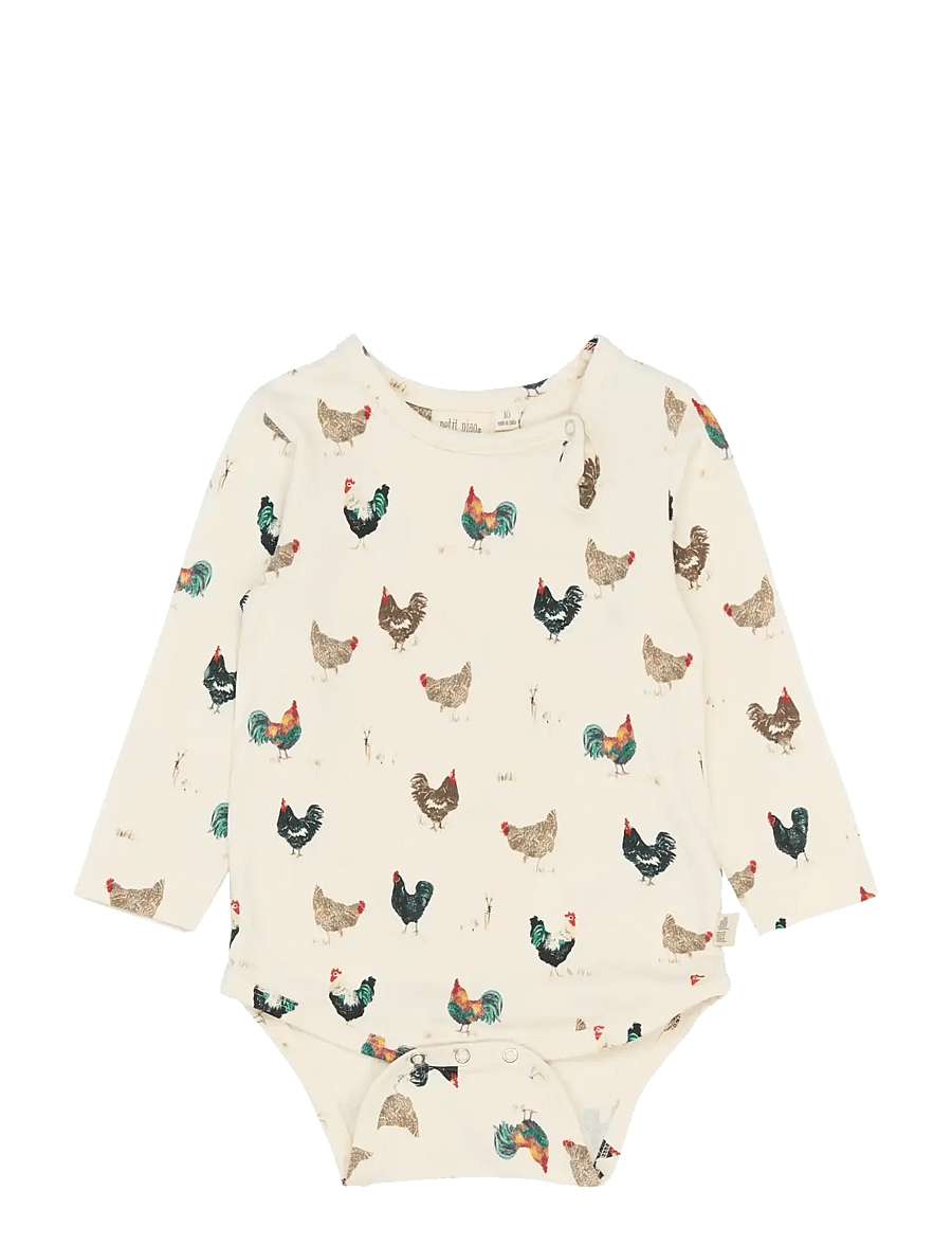 Petit Piao - PPStar L_S Body - langärmelige bodys - eggnog rooster aop - 1