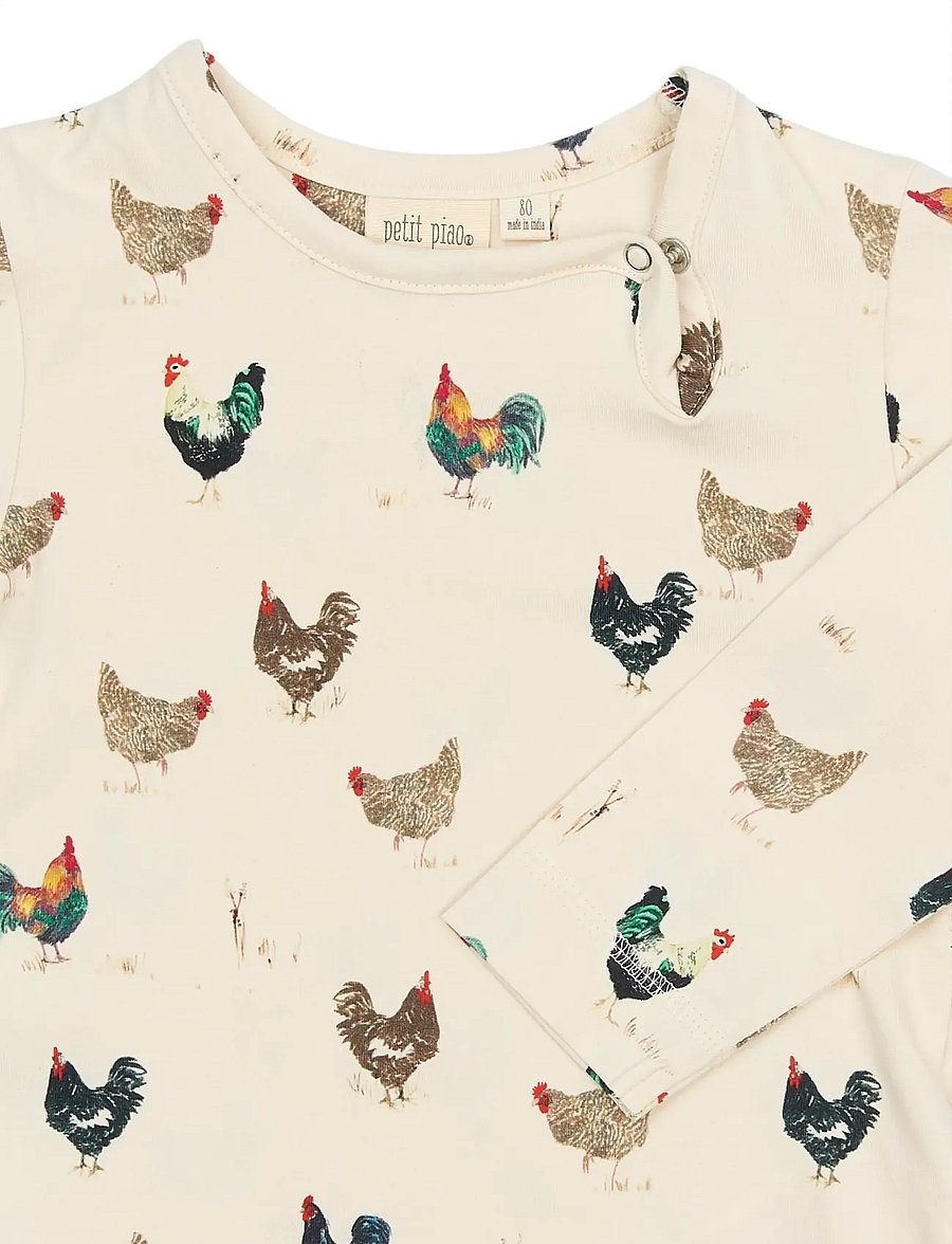 Petit Piao - PPStar L_S Body - langärmelige bodys - eggnog rooster aop - 3