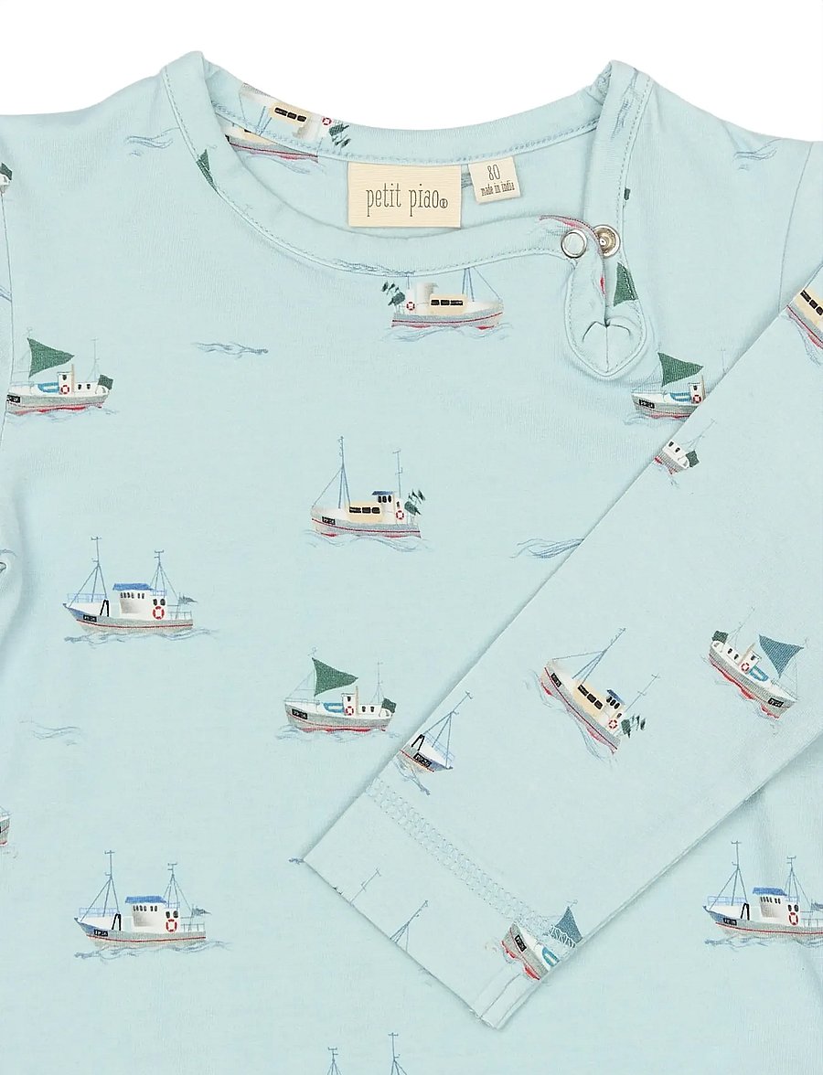 Petit Piao - PPStar L_S Body - pikkade varrukatega bodid - illusion blue boat aop - 3