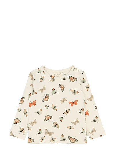 Petit Piao PPStar L_S Tee - T-shirts - EGGNOG BUTTERFLY AOP / cream