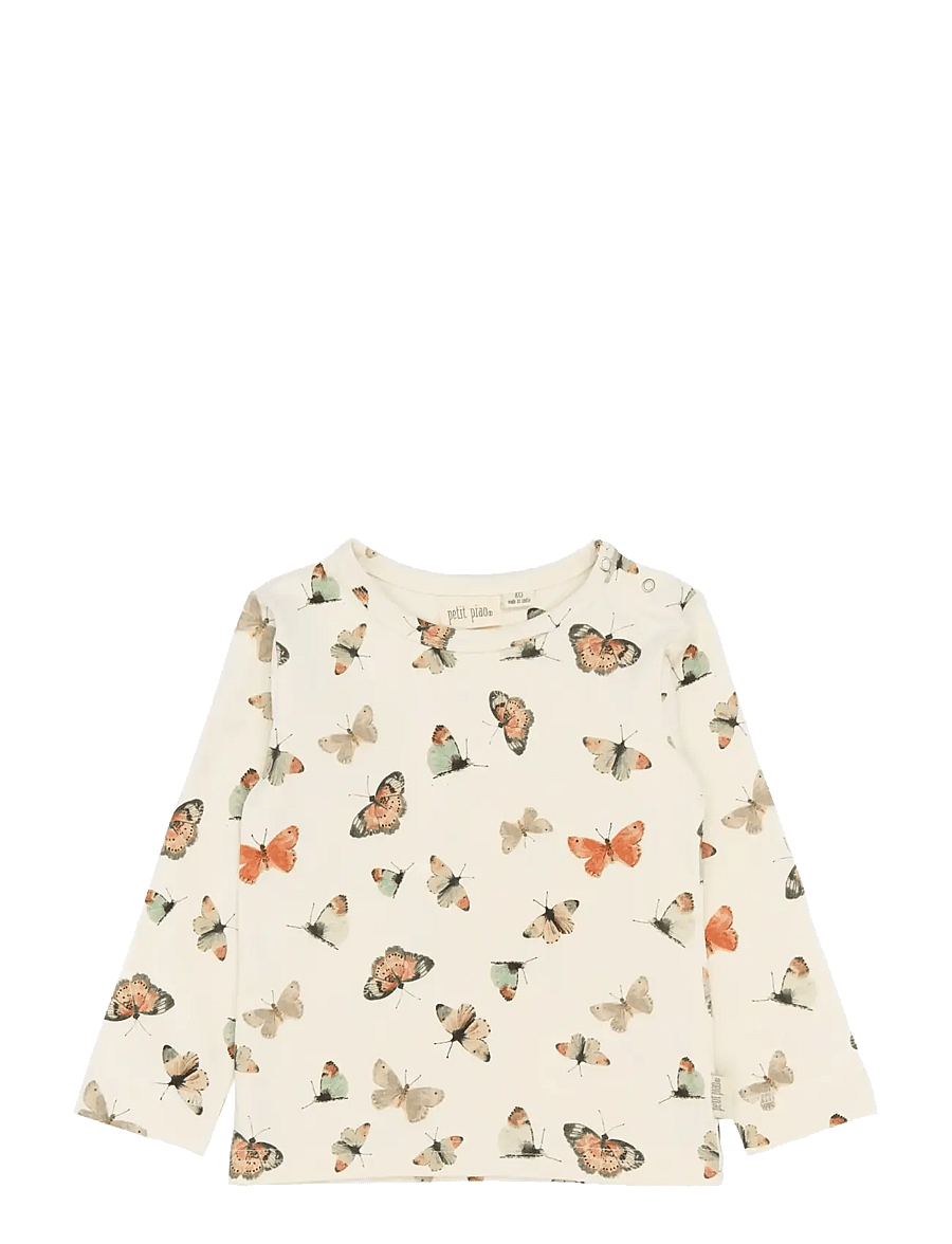 Petit Piao - PPStar L_S Tee - langærmede t-shirts - eggnog butterfly aop - 0