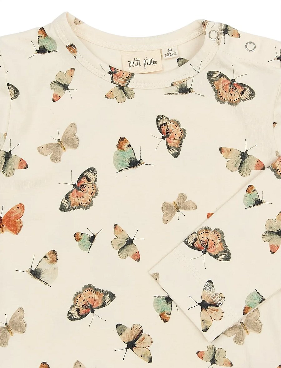 Petit Piao - PPStar L_S Tee - langærmede t-shirts - eggnog butterfly aop - 2
