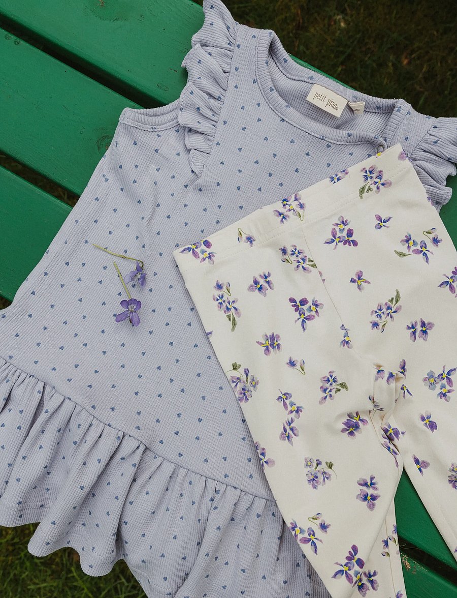 Petit Piao - PPStar Leggings - retuusid - eggnog viola aop - 0