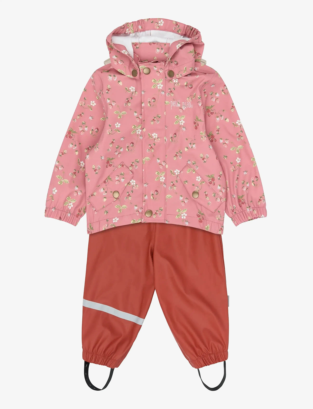 Petit Piao - PPDai Rainwear Set W. Susp. - regnsæt - dusty rose strawberry aop - 0