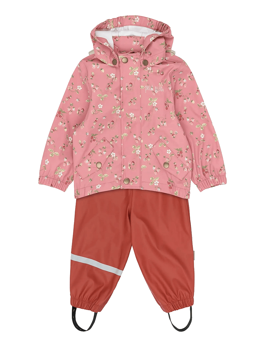 Petit Piao - PPDai Rainwear Set W. Susp. - vihmakomplektid - dusty rose strawberry aop - 0