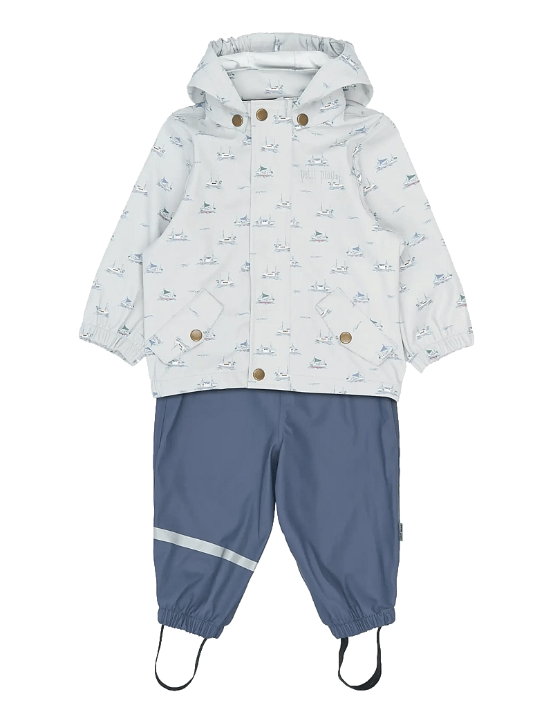 Petit Piao - PPDai Rainwear Set W. Susp. - regnsæt - pearl blue boat aop - 0