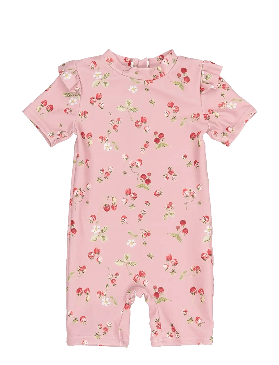Petit Piao - PPEm S_S Swim Jumpsuit - badeanzüge - misty rose strawberry aop - 1