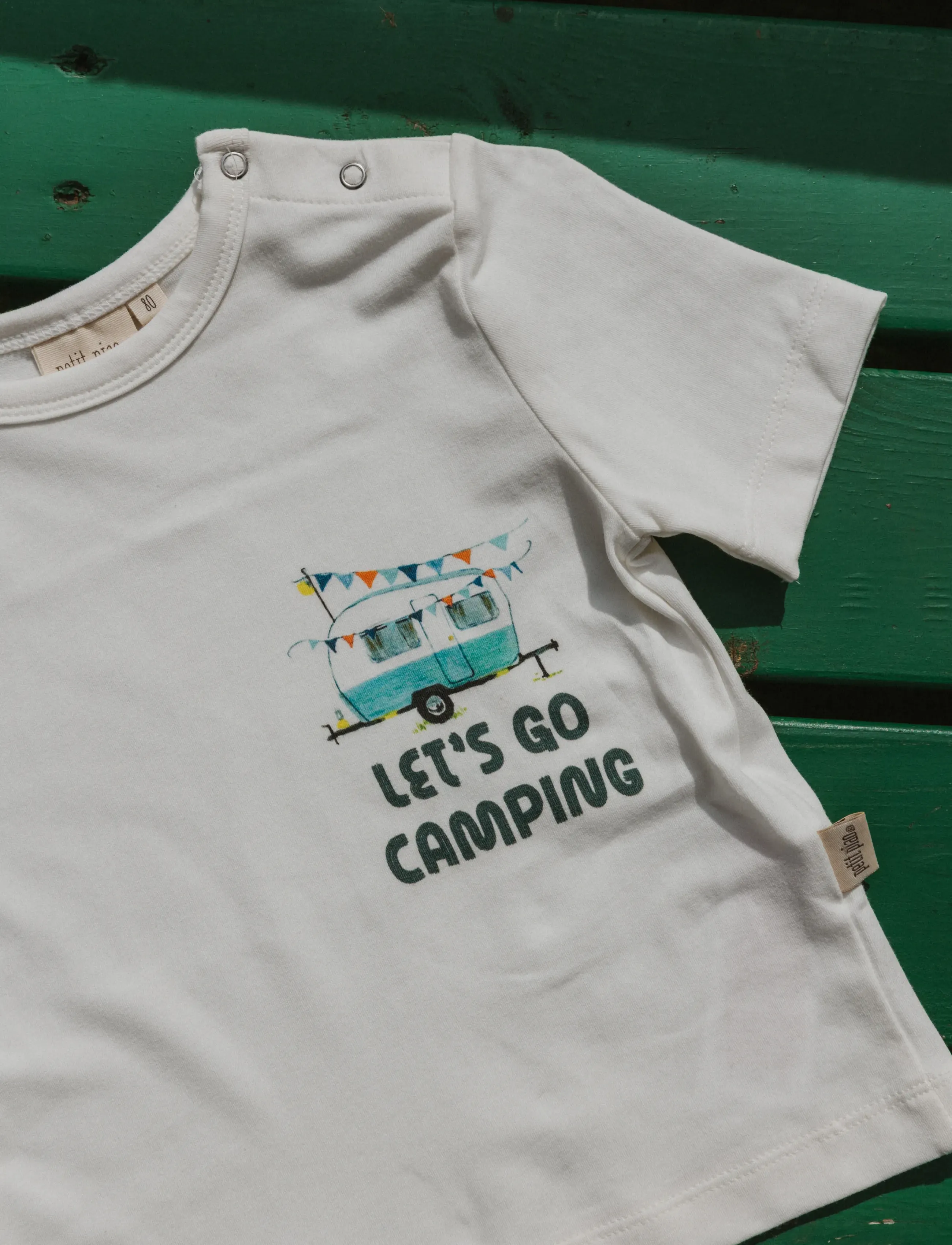 Petit Piao Ppeliah Os S_S Tee, Børn, Campingvogn T-Shirt, Cream, Str: 86