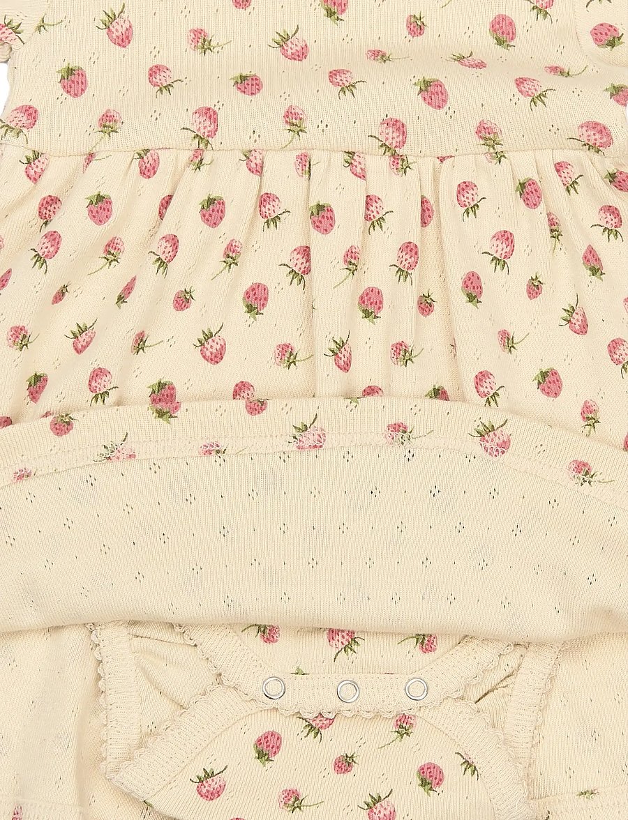 Petit Piao - PPDea L_S Body Dress Fold NB - langærmede babykjoler - fog strawberry aop - 2