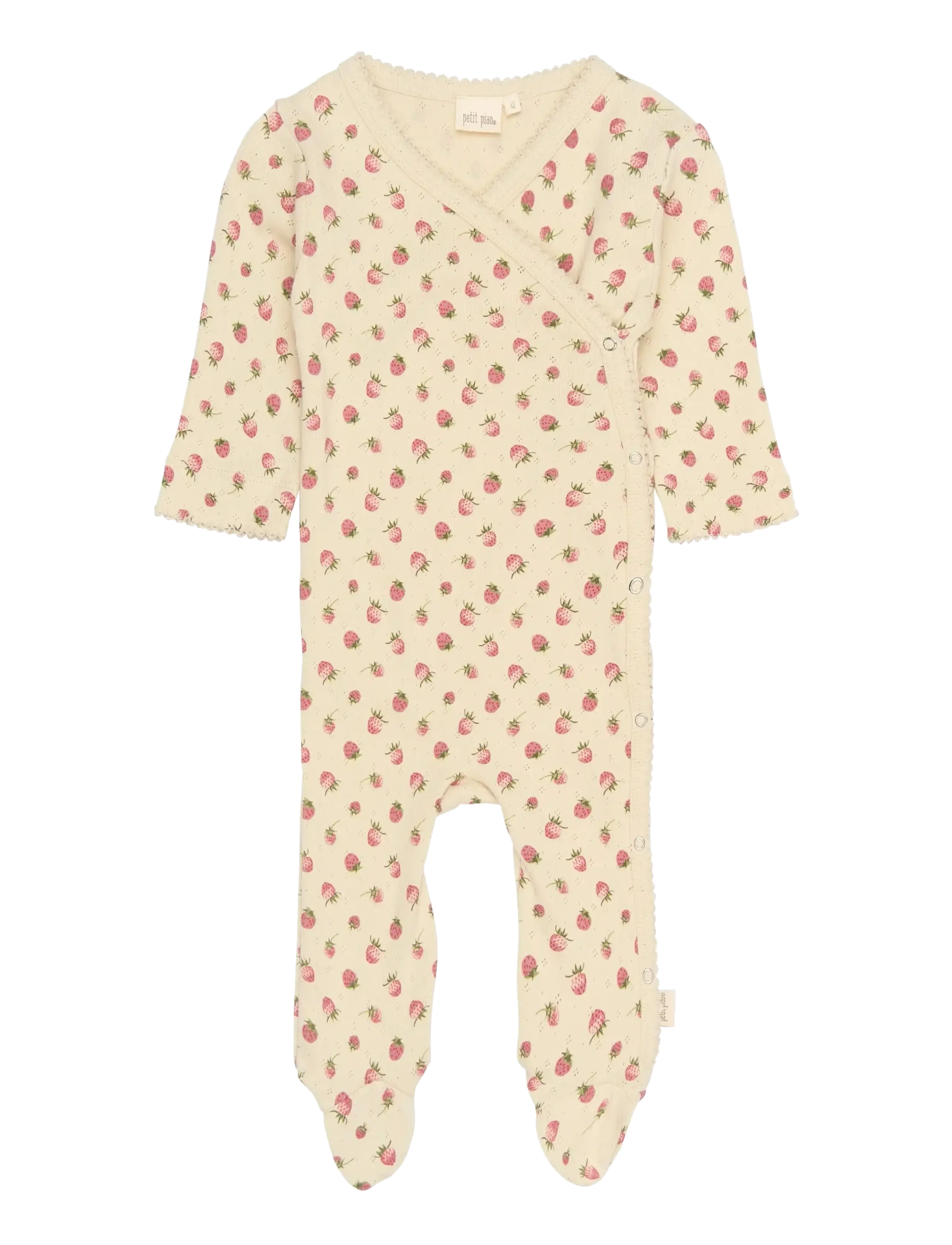 Petit Piao PPDea L_S Jumpsuit Fold Feet NB - Petit Piao - FOG STRAWBERRY AOP / cream