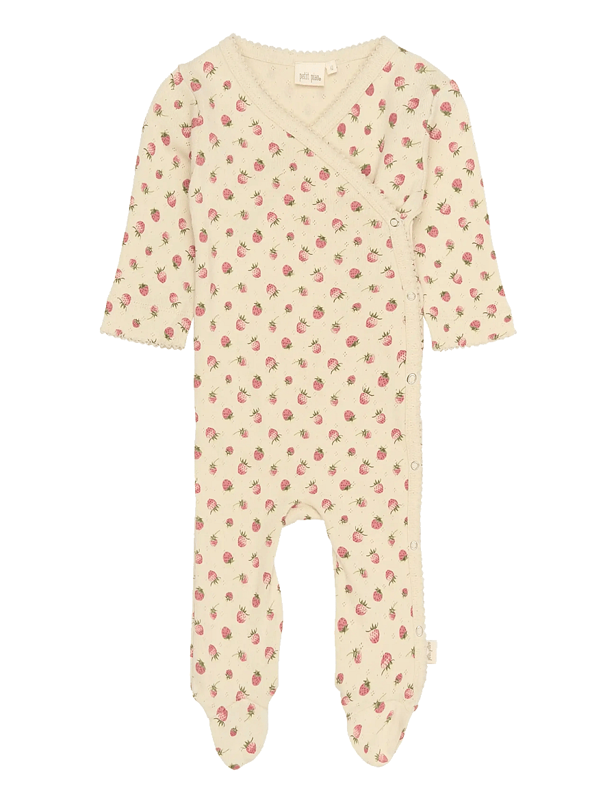Petit Piao - PPDea L_S Jumpsuit Fold Feet NB - langærmede heldragter - fog strawberry aop - 1