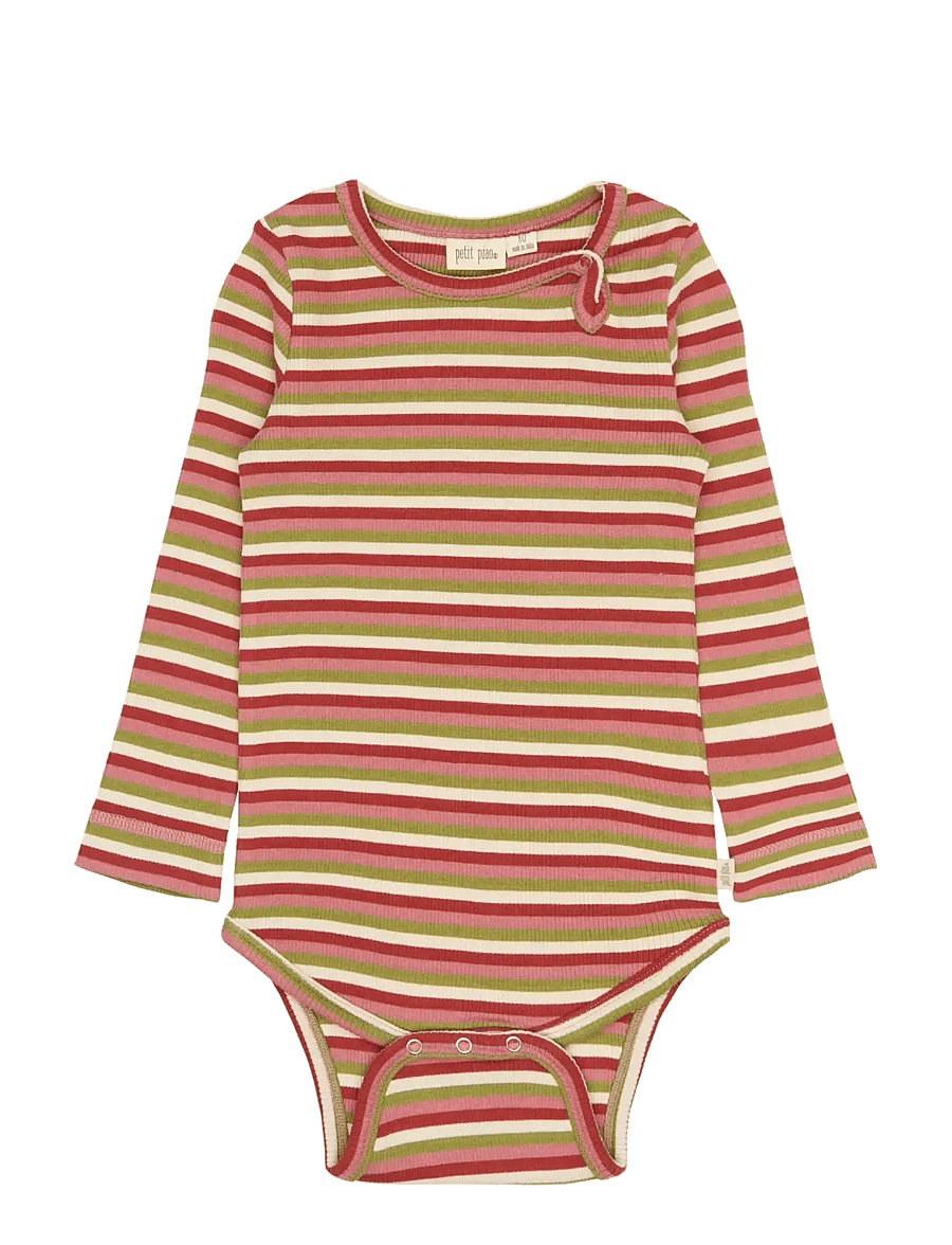 Petit Piao - PPSong L_S Body - pikkade varrukatega bodid - dusty rose multistriped - 0
