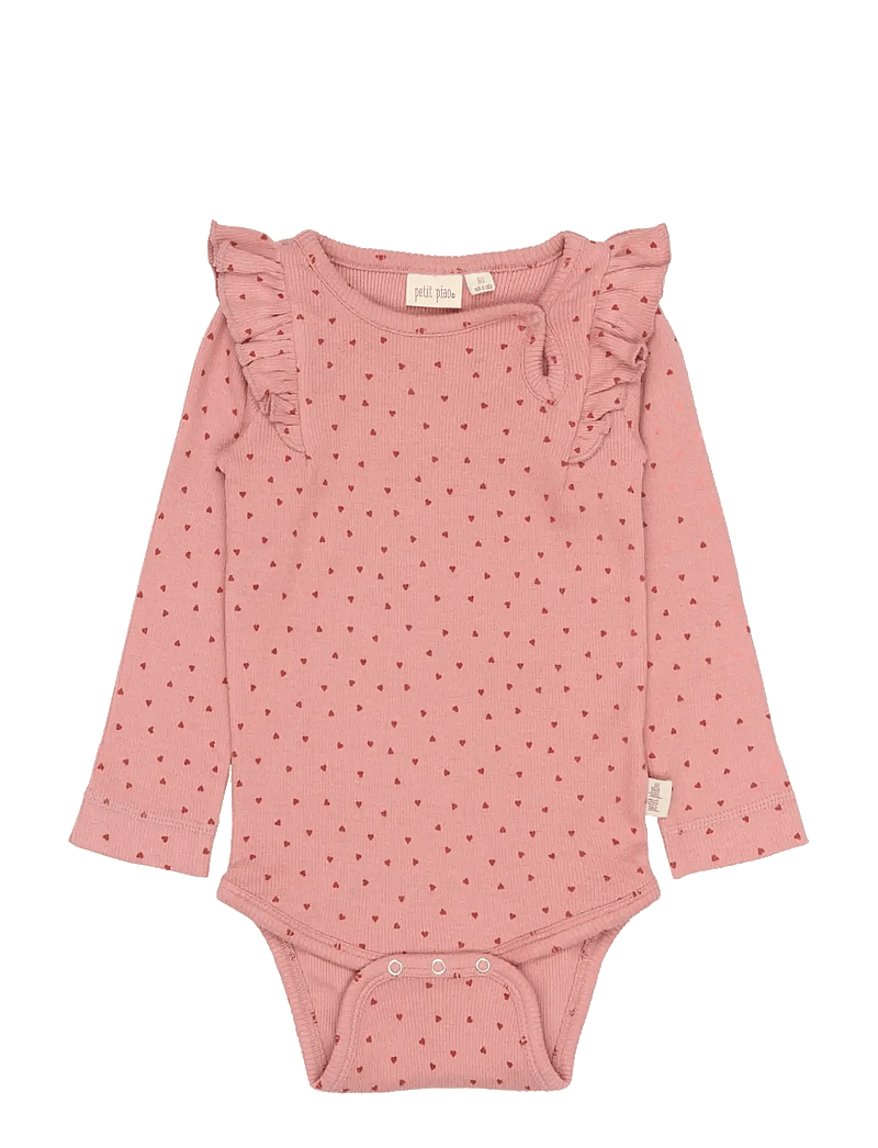Petit Piao - PPSonja L_S Body - langærmede bodyer - dusty rose heart aop - 0