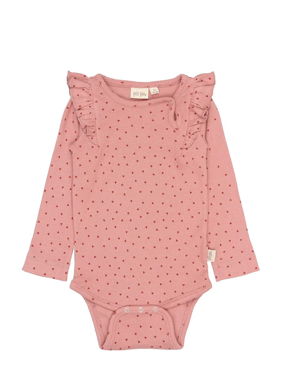 Petit Piao - PPSonja L_S Body - body z długimi rękawami - dusty rose heart aop - 0