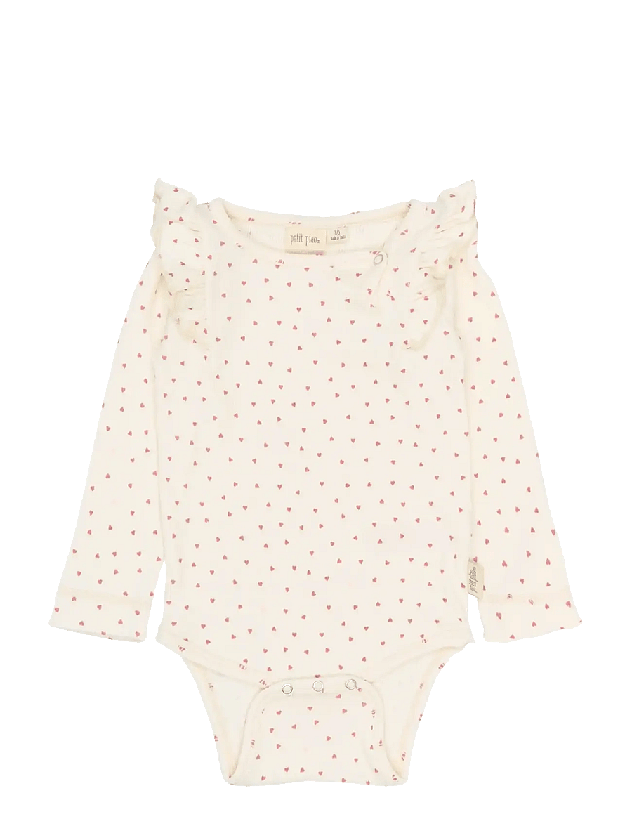 Petit Piao - PPSonja L_S Body - langærmede bodyer - eggnog heart aop - 1