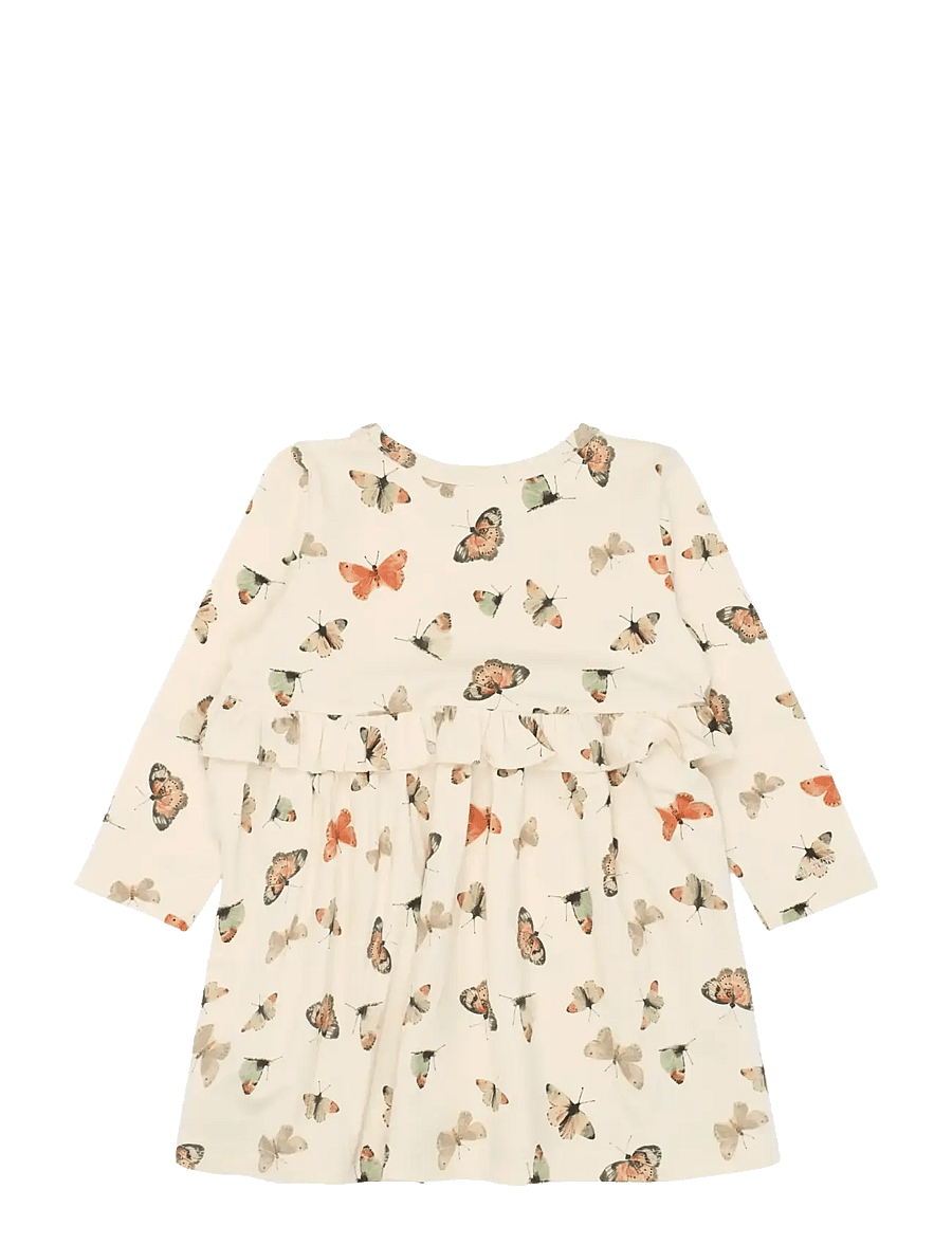 Petit Piao - PPStar L_S Dress - langerma barnakjólar - eggnog butterfly aop - 2