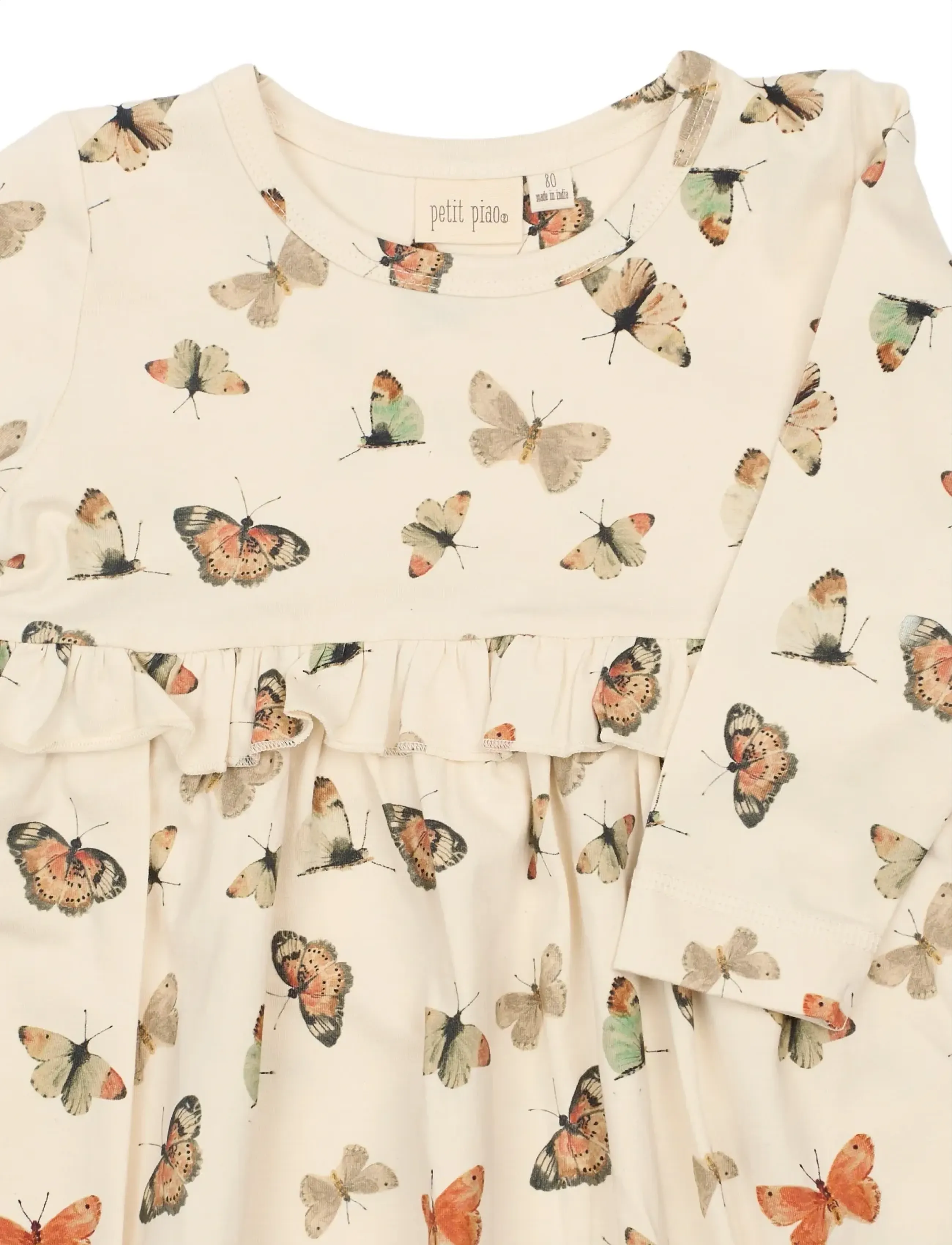 Petit Piao - PPStar L_S Dress - long-sleeved baby dresses - eggnog butterfly aop - 4