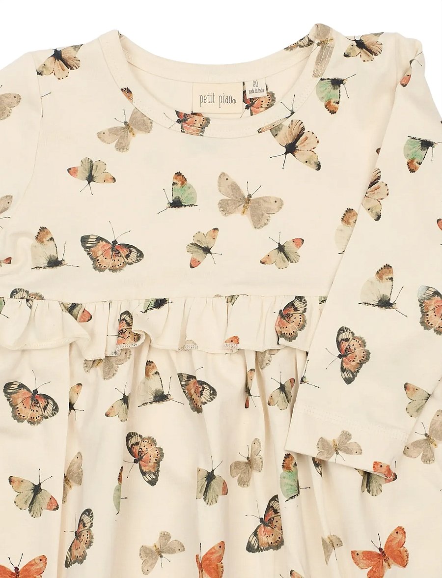 Petit Piao - PPStar L_S Dress - langerma barnakjólar - eggnog butterfly aop - 4