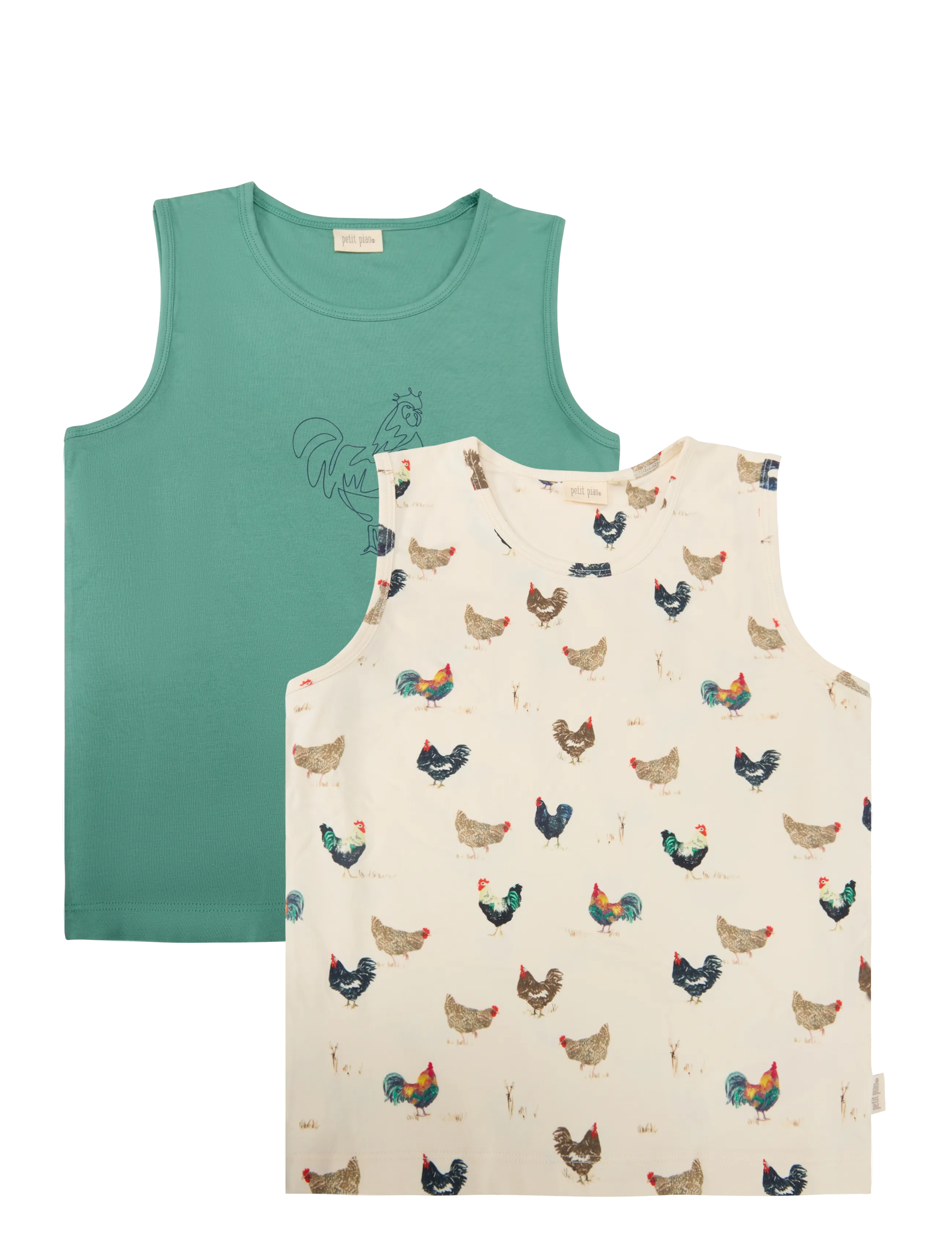 Petit Piao PPStar Boys Undershirt 2-pack - Oberteile - EGGNOG ROOSTER AOP / cream