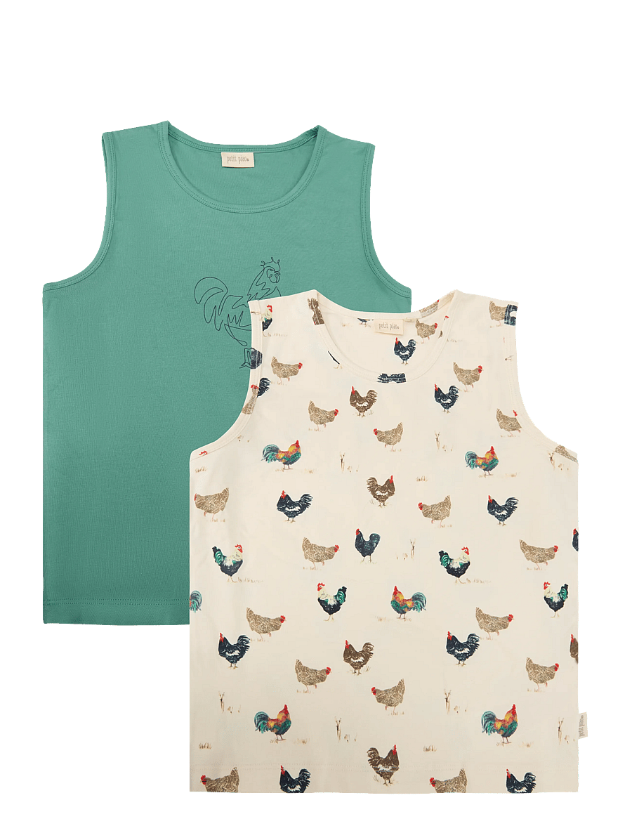 Petit Piao - PPStar Boys Undershirt 2-pack - tanktops - eggnog rooster aop - 0