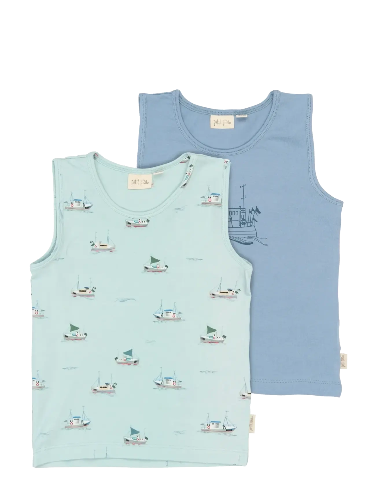 Petit Piao PPStar Boys Undershirt 2-pack - Overdele - ILLUSION BLUE BOAT AOP / blue