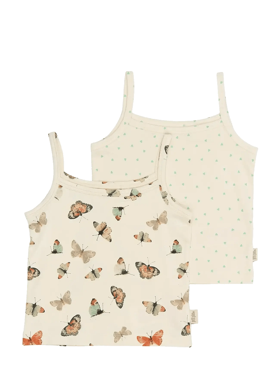 Petit Piao - PPStar Girls Undershirt 2-pack - linnen - eggnog butterfly aop - 0